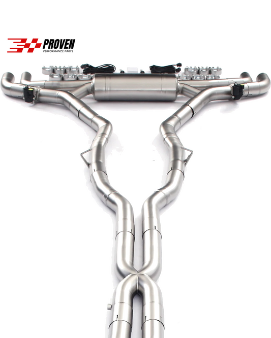 BMW F95 F96 X5M X6M stainless steel valved catback exhaust - valve assembly, muffler and clamps