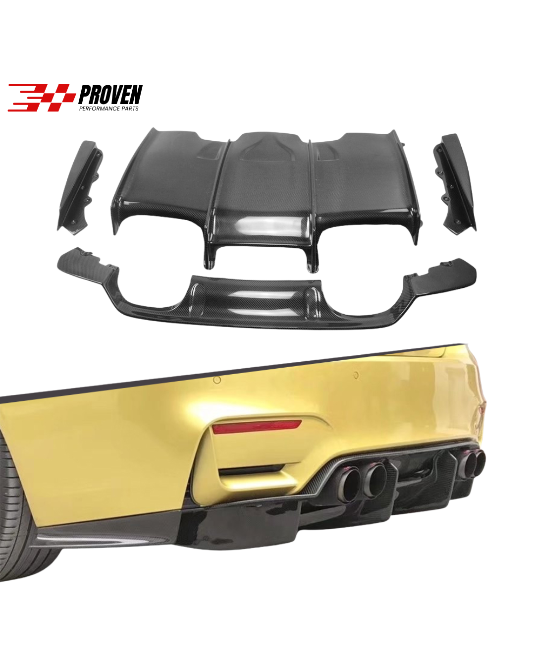 BMW F80/F82, M3/M4 Carbon Fibre 4 Piece Rear Diffuser