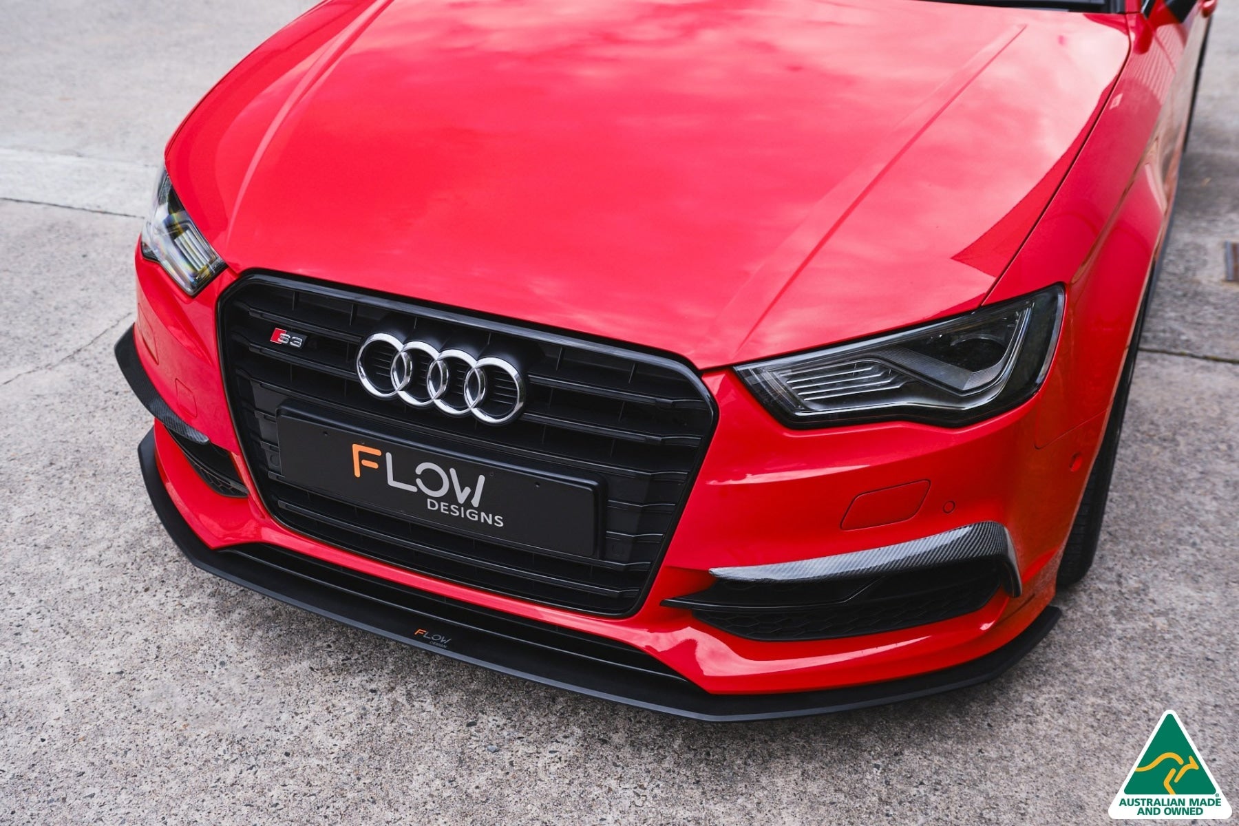 Flow Design S3 8V Sedan Pre-Facelift Front Lip Splitter V3 & Mounting Brace