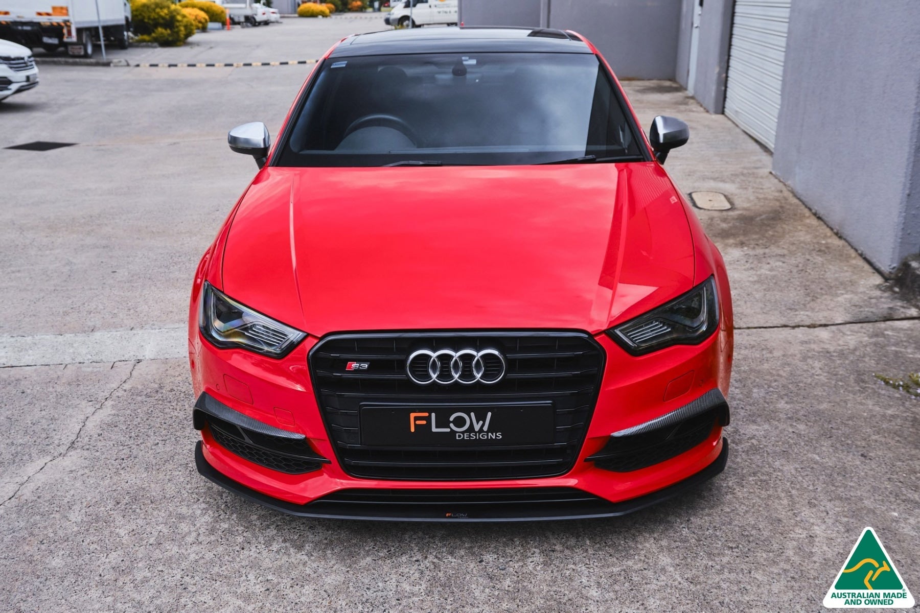 Flow Design S3 8V Sedan Pre-Facelift Front Lip Splitter V3 & Mounting Brace