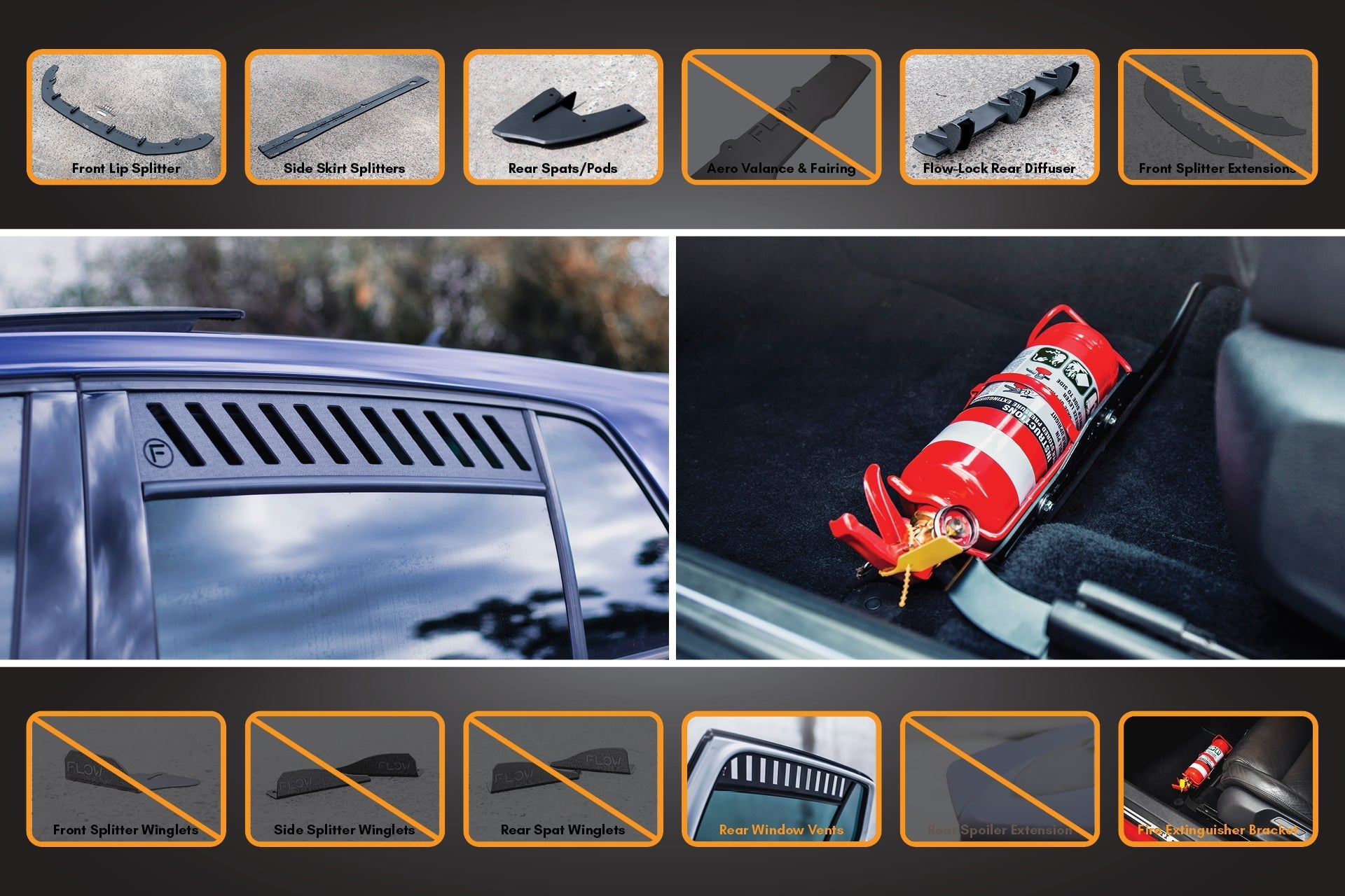 Flow Design MK7.5 Golf R Full Lip Splitter Set with Flow-Lock Rear Diffuser