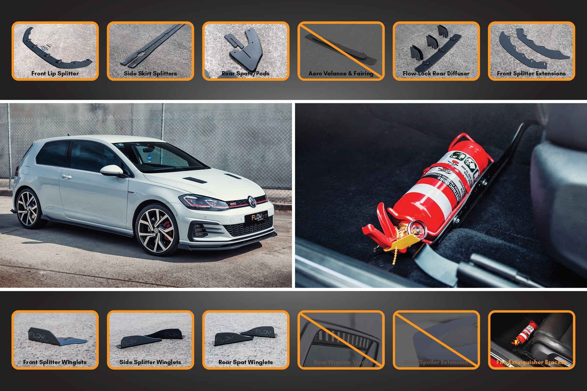 Flow Design MK7.5 Golf GTI Full Lip Splitter Set with Flow-Lock Rear Diffuser