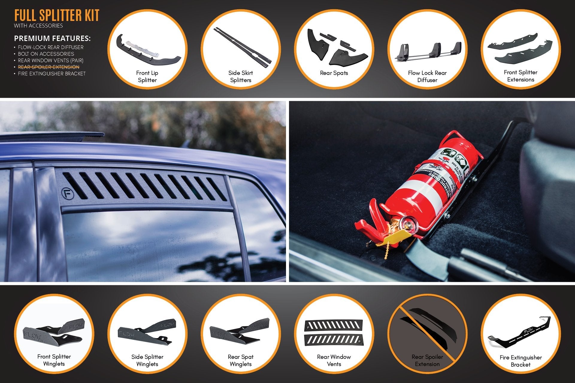Flow Design MK7 Golf GTI Full Lip Splitter Set with Flow-Lock Rear Diffuser