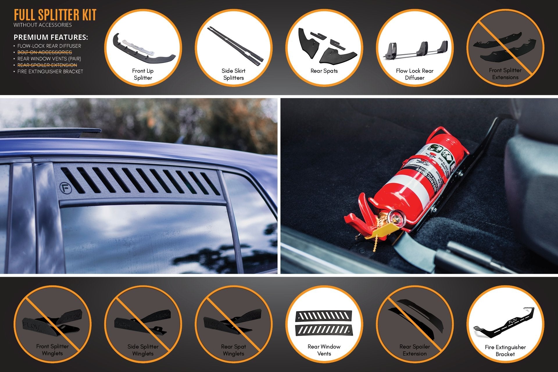 Flow Design MK7 Golf GTI Full Lip Splitter Set with Flow-Lock Rear Diffuser