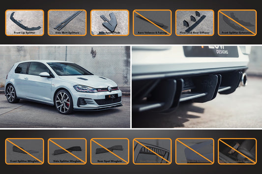Flow Design MK7.5 Golf GTI Full Lip Splitter Set with Flow-Lock Rear Diffuser
