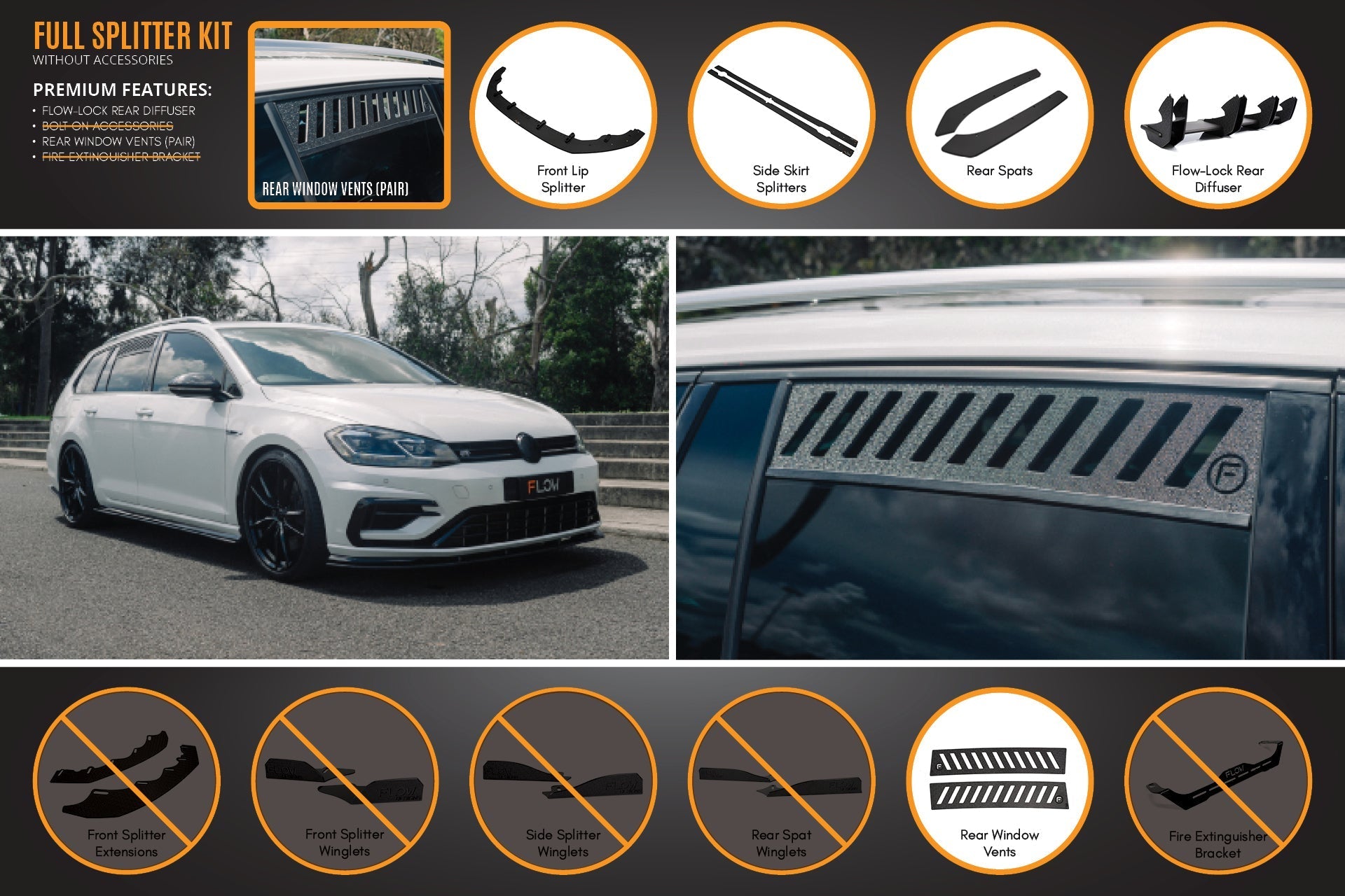 Flow Design MK7.5 Golf R Wagon Full Lip Splitter Set