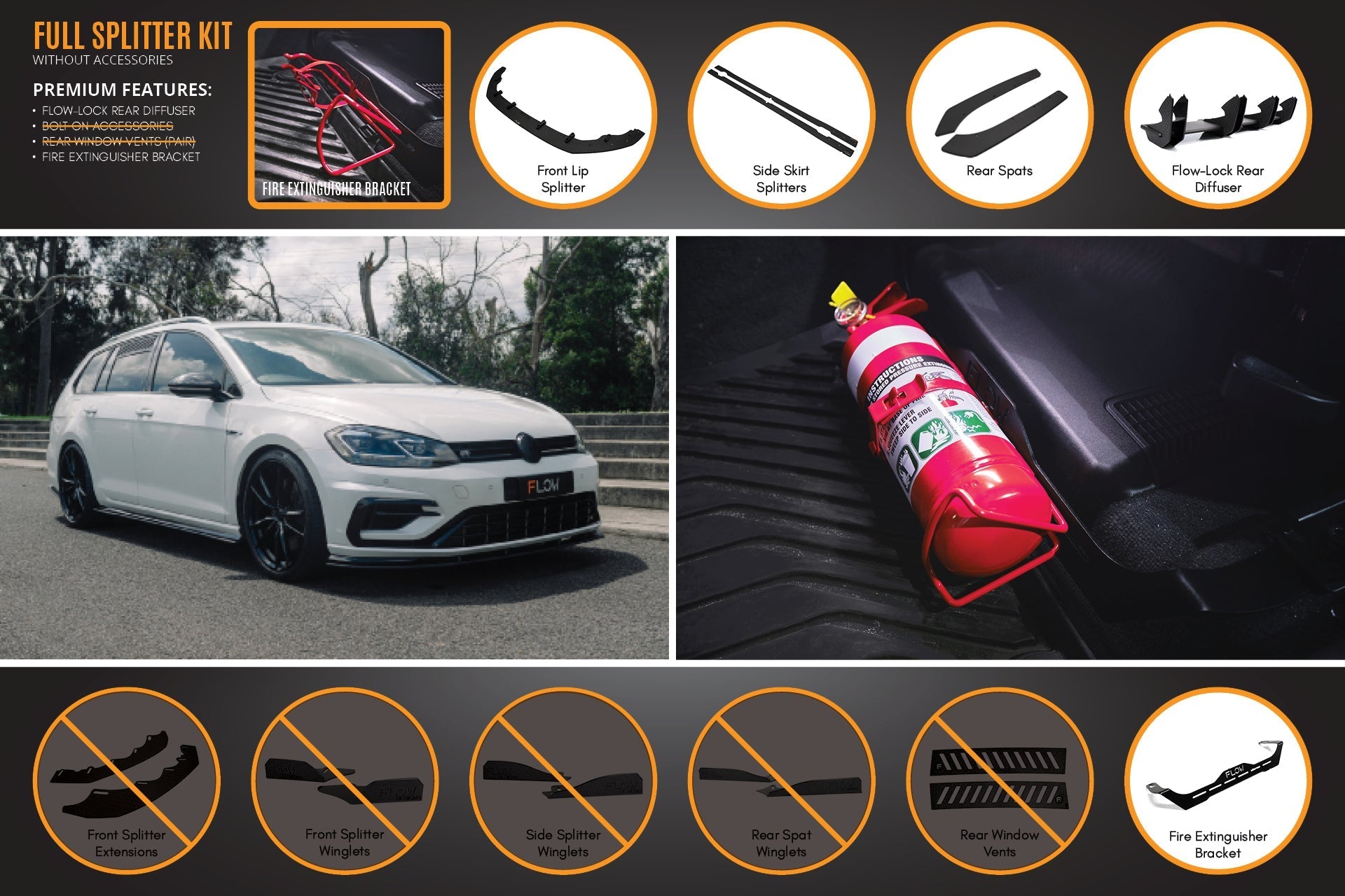 Flow Design MK7.5 Golf R Wagon Full Lip Splitter Set