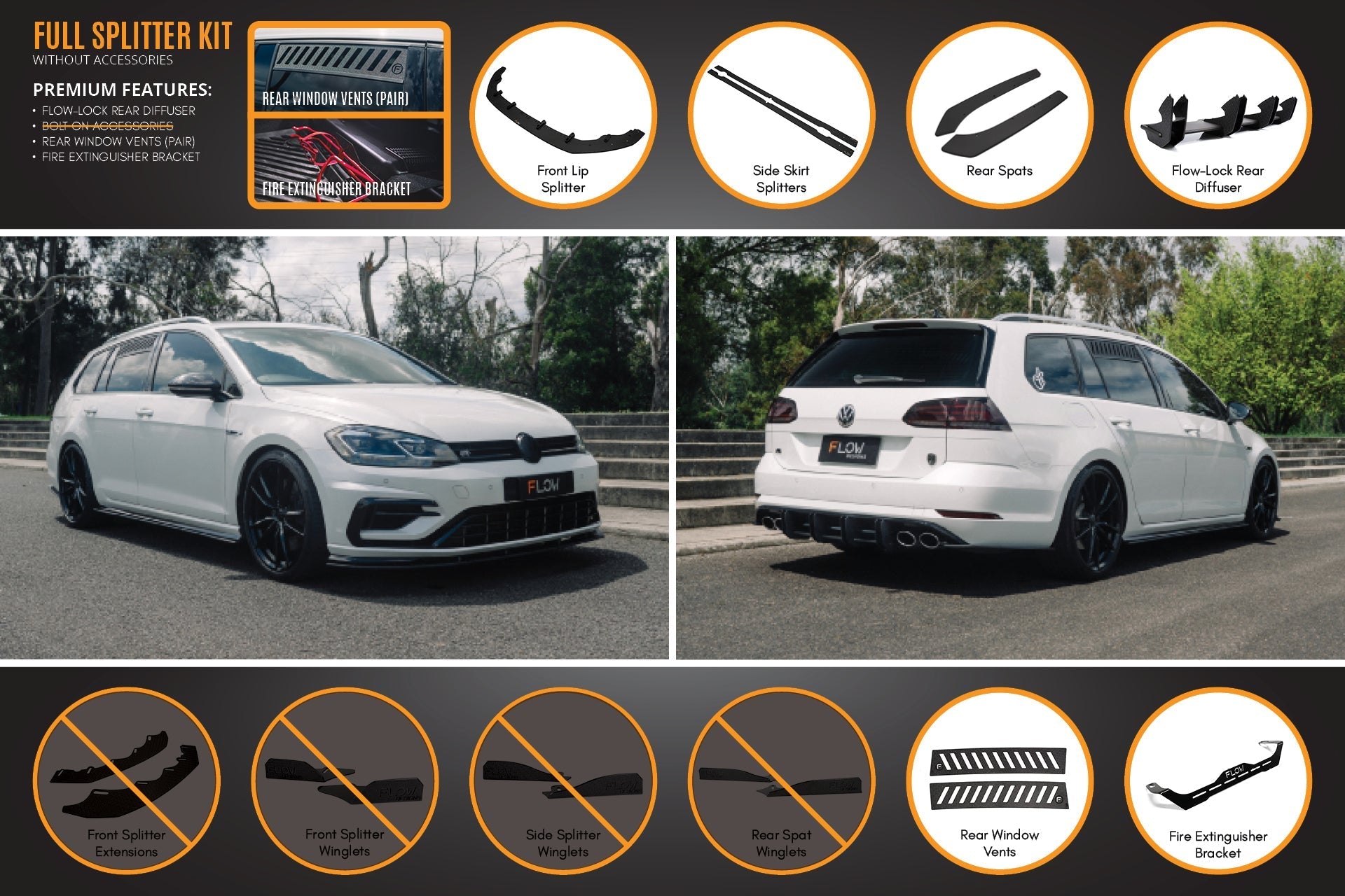 Flow Design MK7.5 Golf R Wagon Full Lip Splitter Set