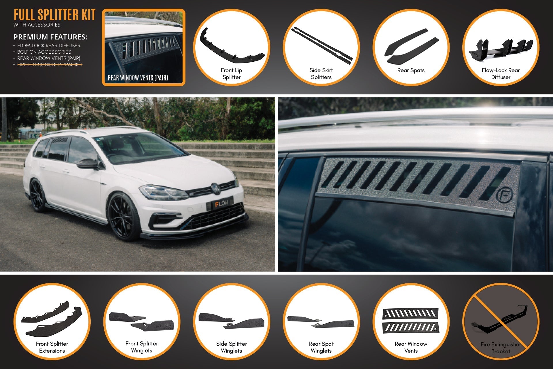 Flow Design MK7.5 Golf R Wagon Full Lip Splitter Set