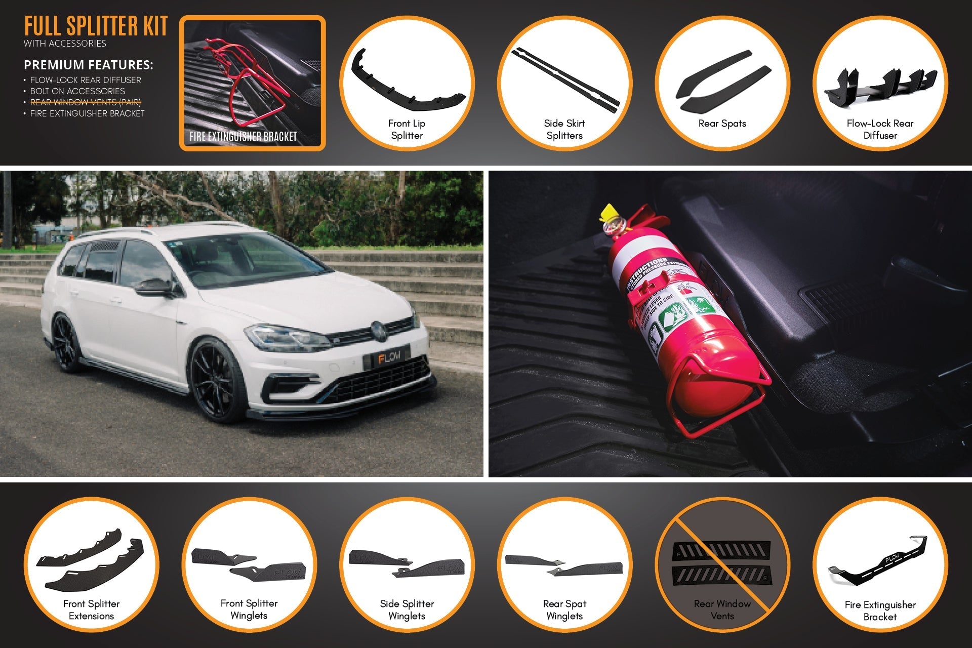 Flow Design MK7.5 Golf R Wagon Full Lip Splitter Set