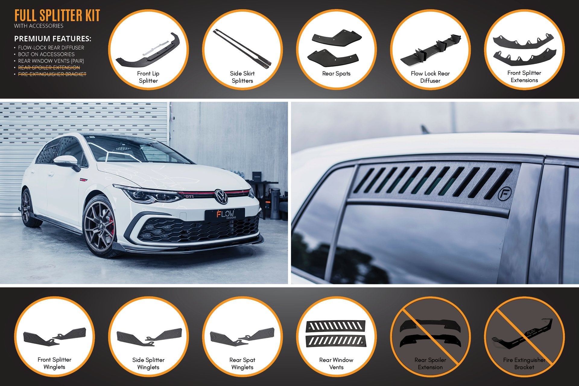 Flow Design MK8 Golf GTI Full Lip Splitter Set