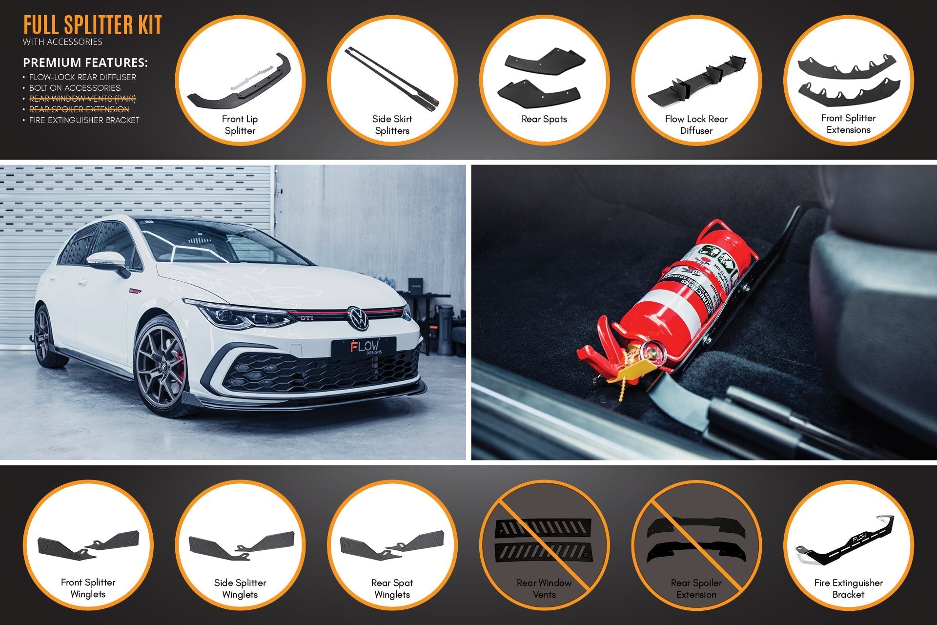 Flow Design MK8 Golf GTI Full Lip Splitter Set