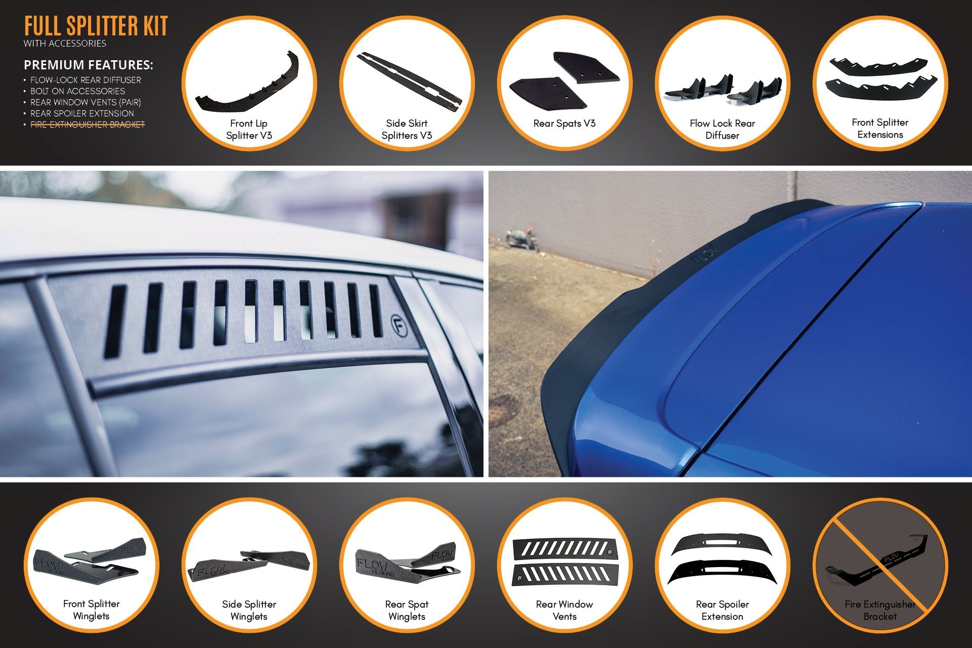 Flow Design MK6 Golf R Full Lip Splitter Set