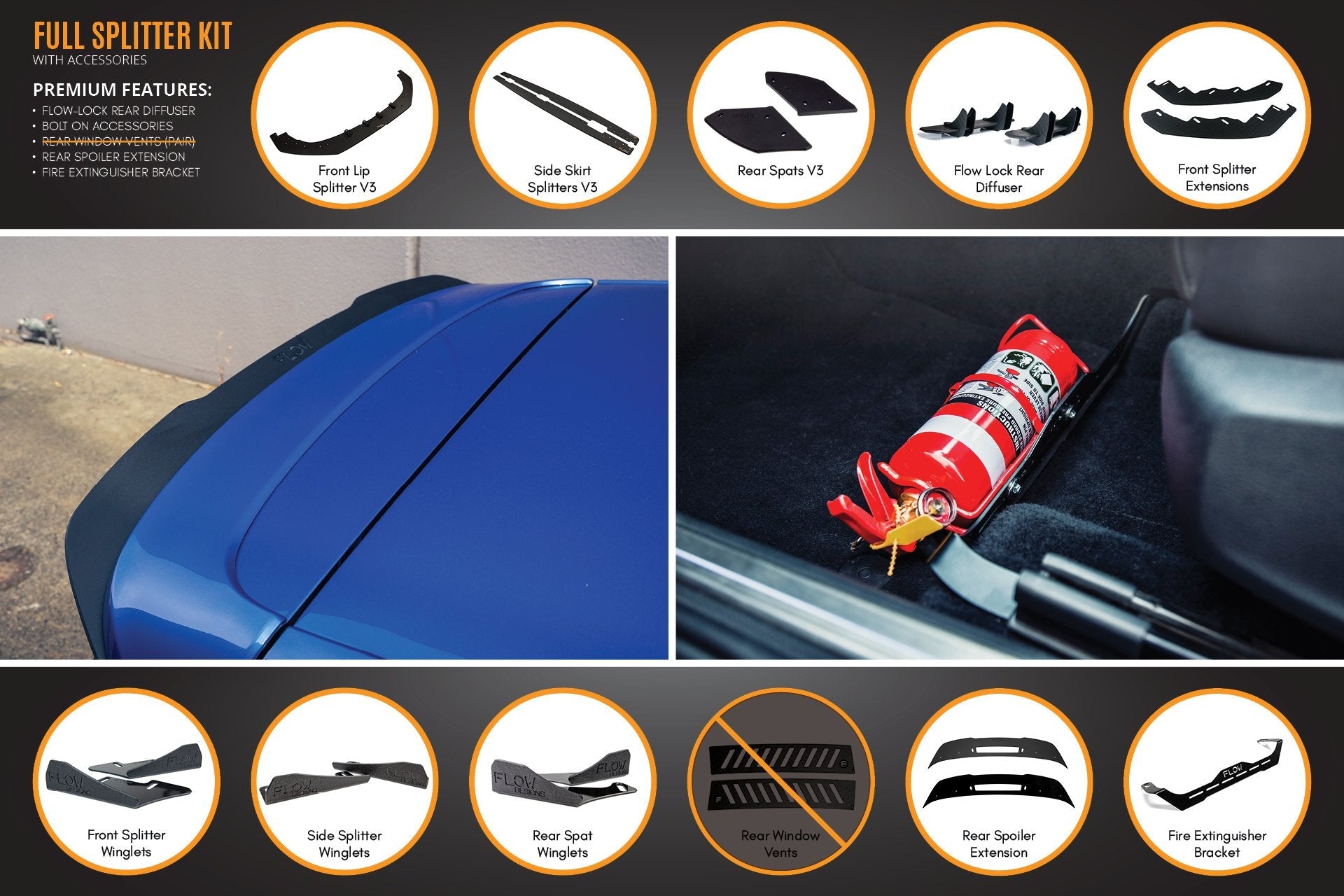 Flow Design MK6 Golf R Full Lip Splitter Set