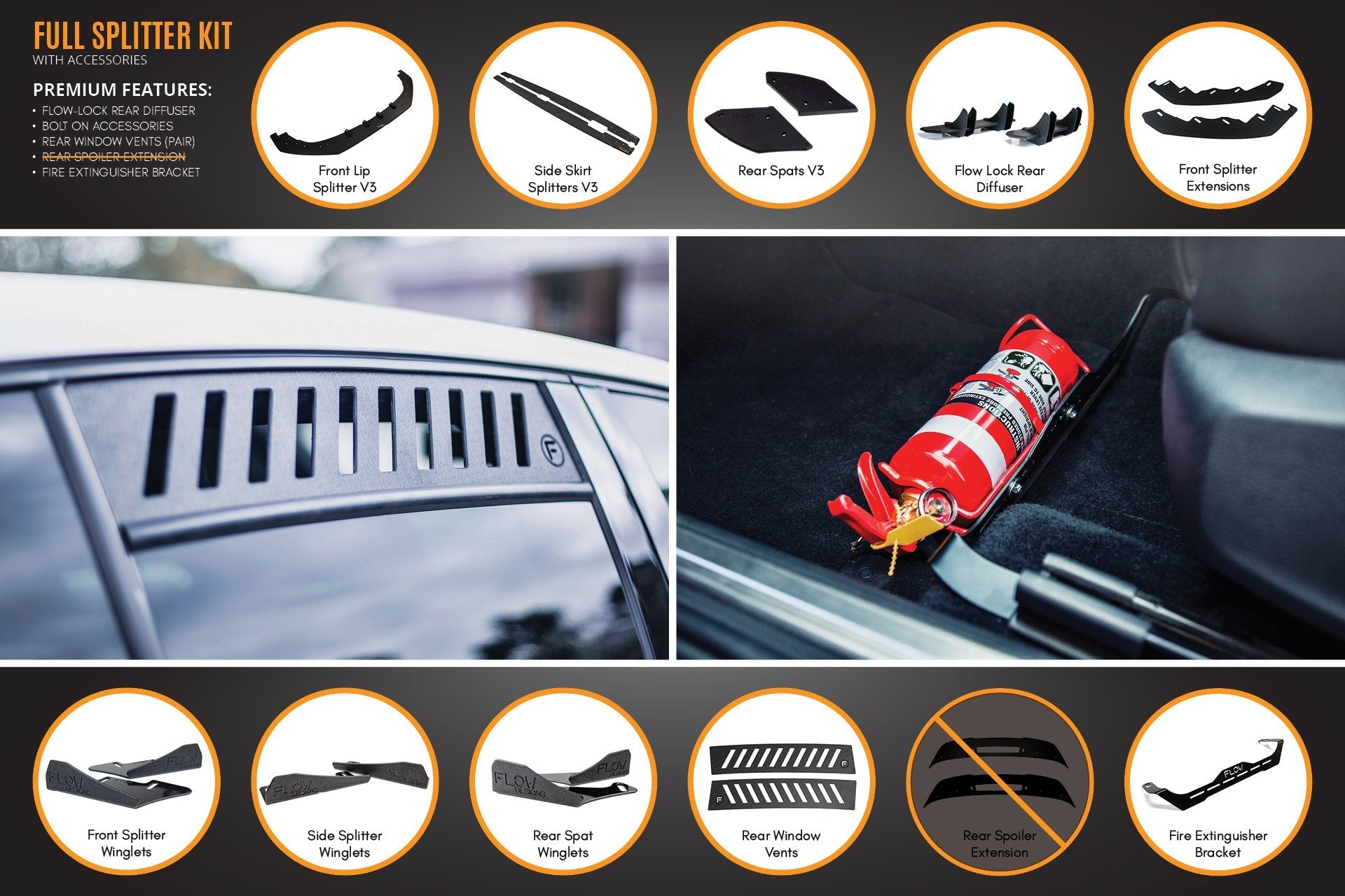 Flow Design MK6 Golf R Full Lip Splitter Set