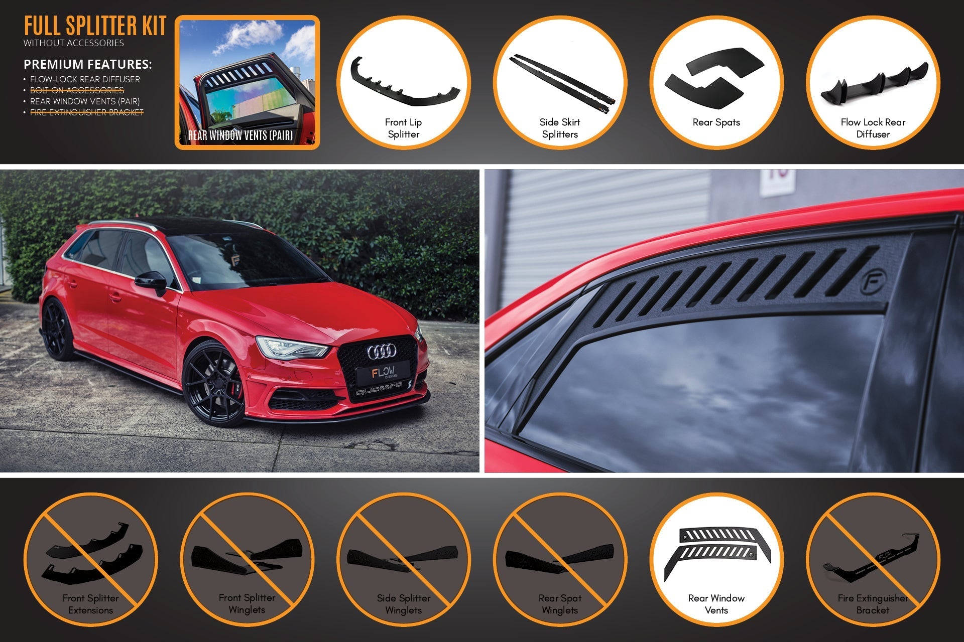 Flow Design S3 8V Pre-Facelift Sportback Full Lip Splitter Set