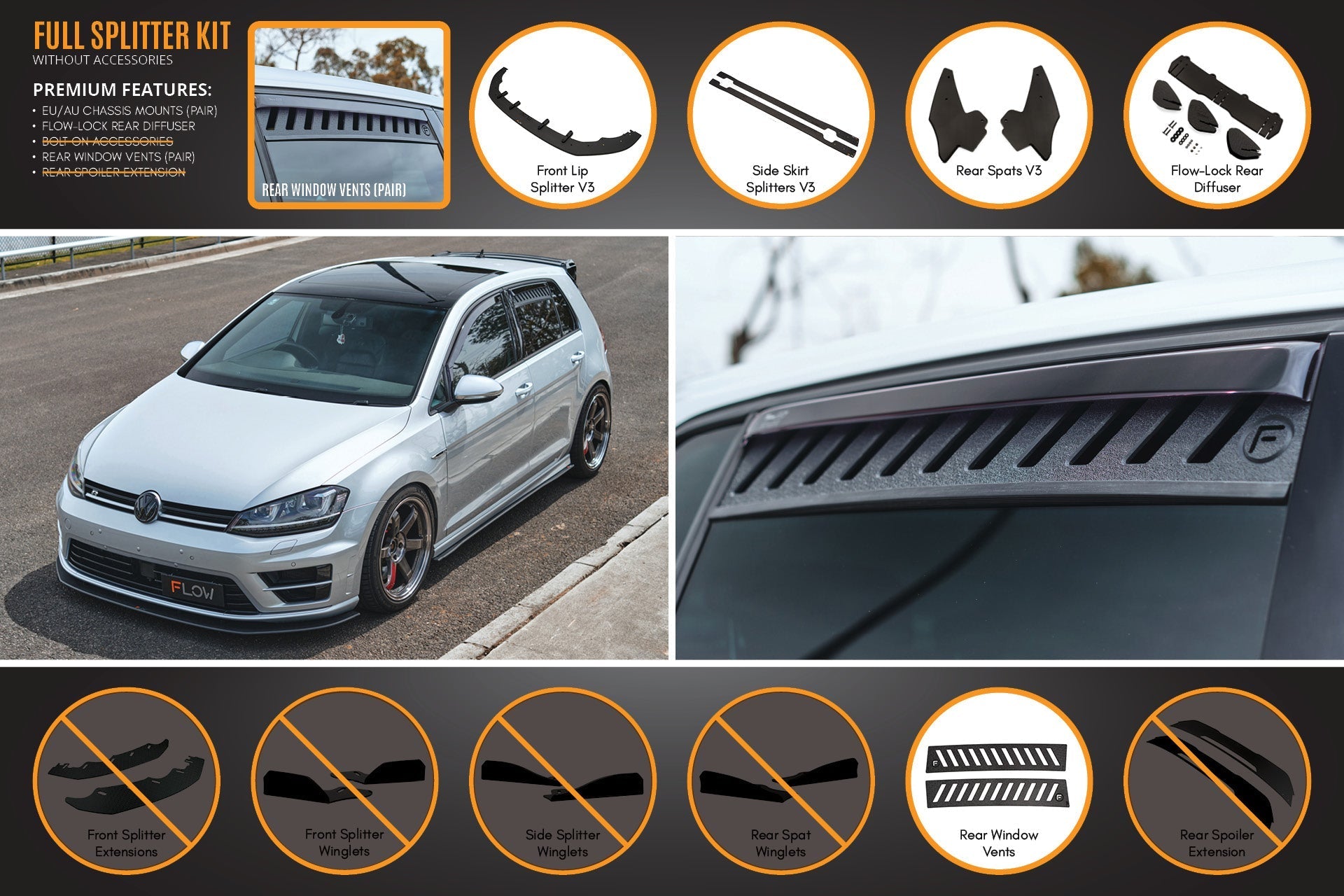 Flow Design MK7 Golf R (EU/AU) Full Lip Splitter Set