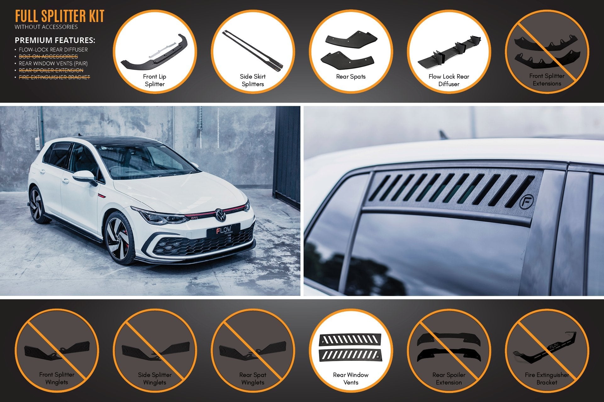Flow Design MK8 Golf GTI Full Lip Splitter Set
