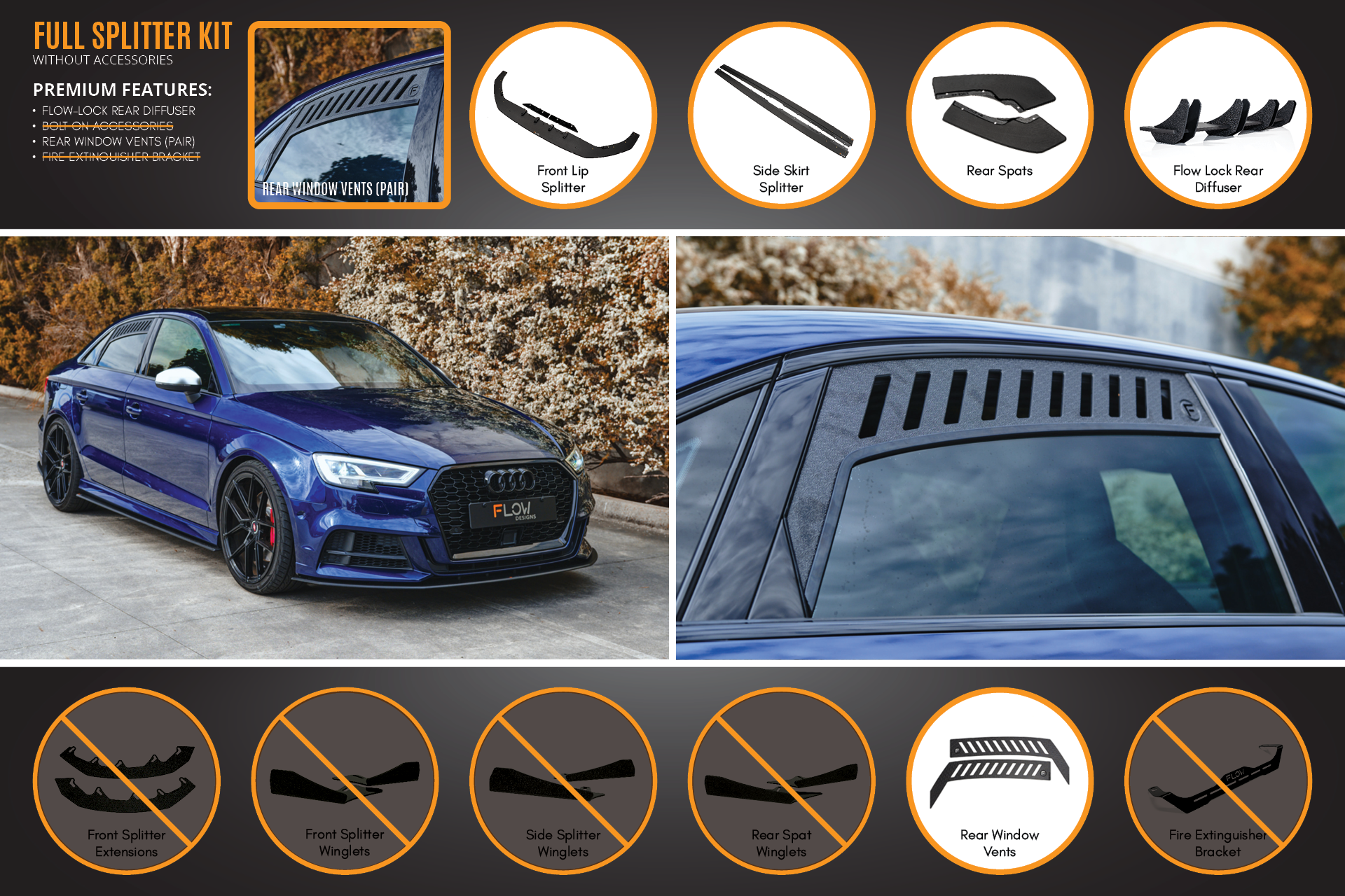 Flow Design S3 8V Sedan Facelift Full Lip Splitter Set