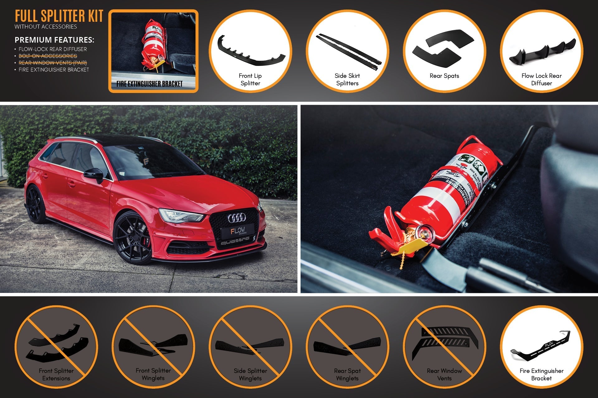 Flow Design S3 8V Pre-Facelift Sportback Full Lip Splitter Set