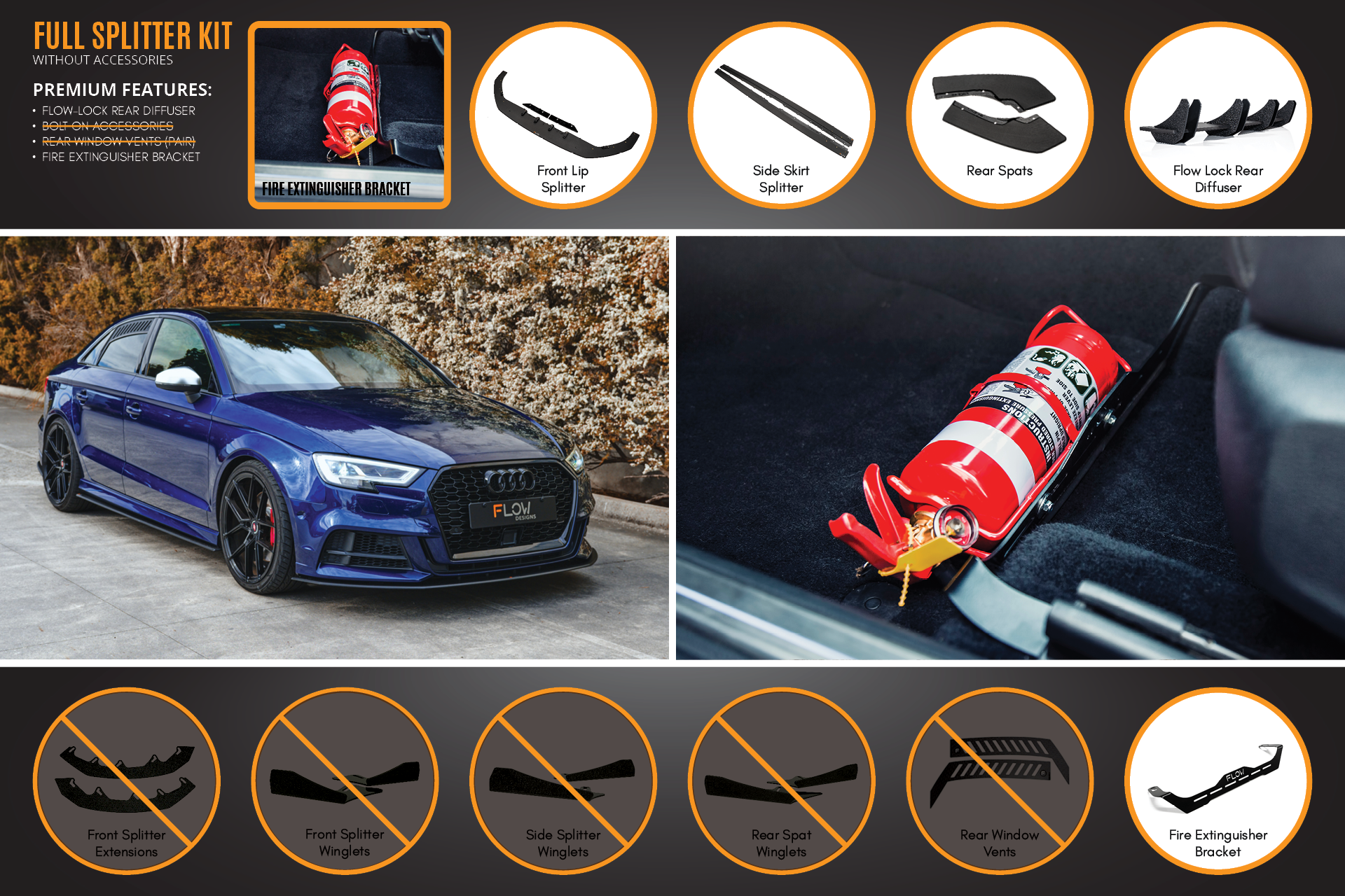 Flow Design S3 8V Sedan Facelift Full Lip Splitter Set