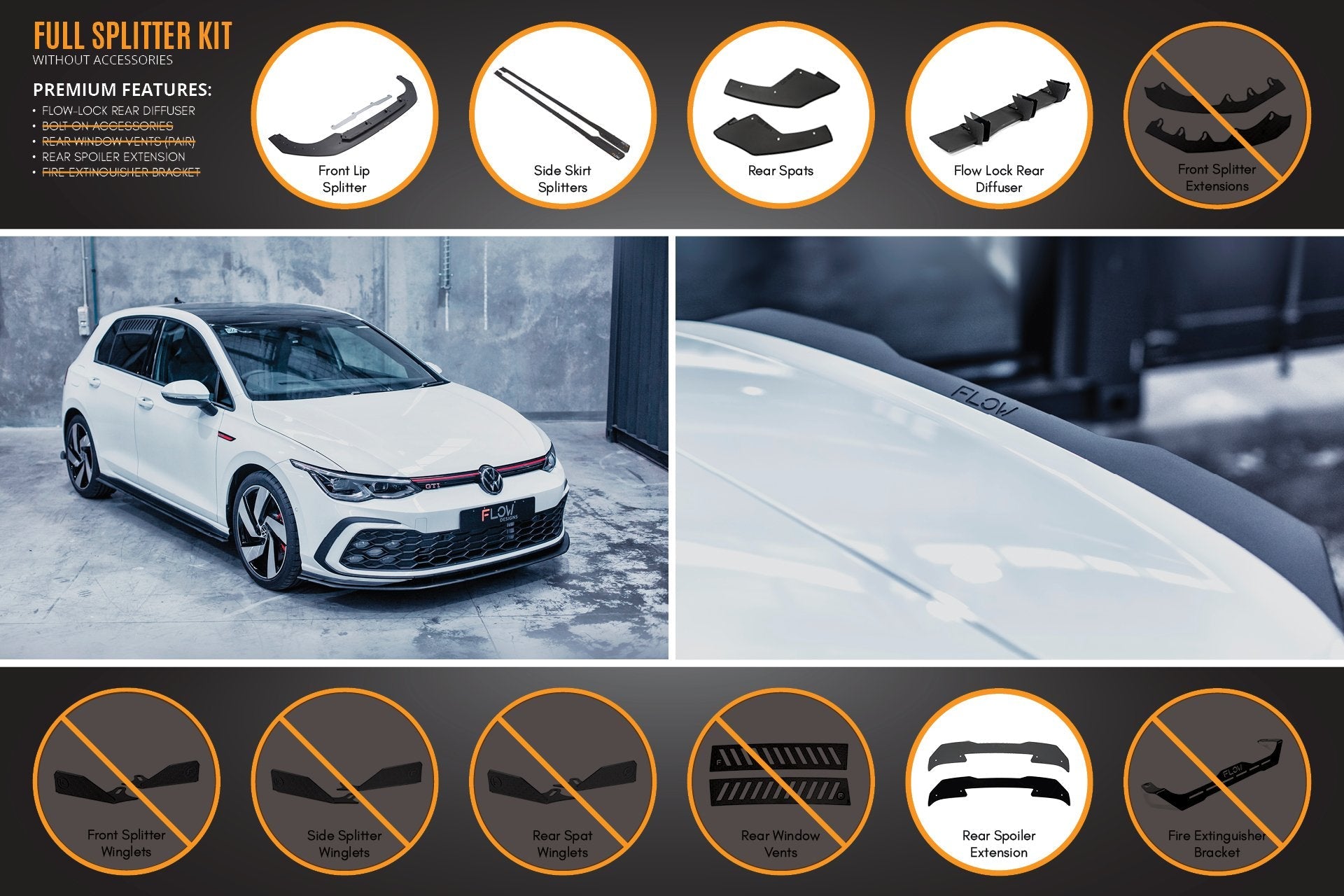 Flow Design MK8 Golf GTI Full Lip Splitter Set