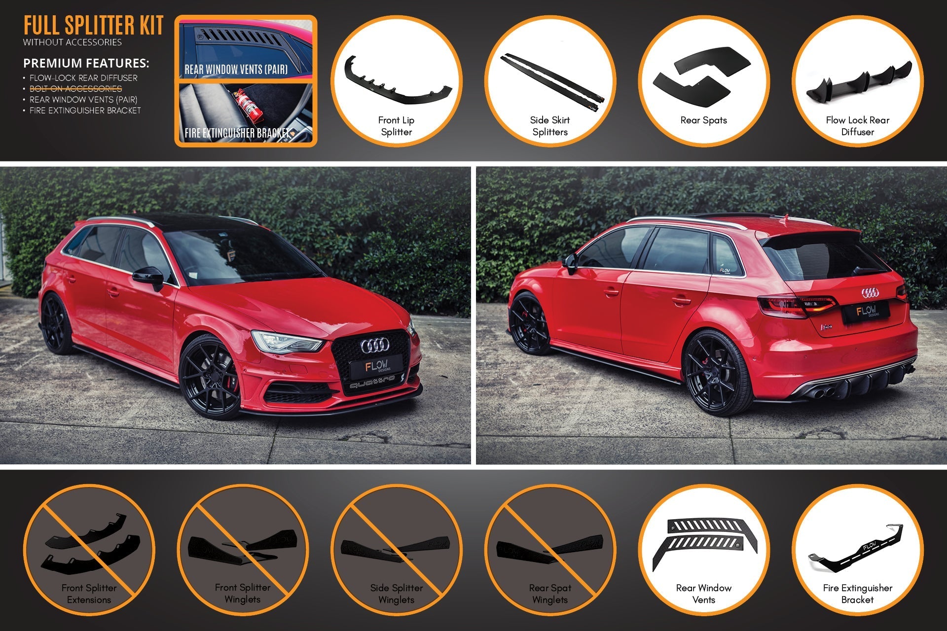 Flow Design S3 8V Pre-Facelift Sportback Full Lip Splitter Set