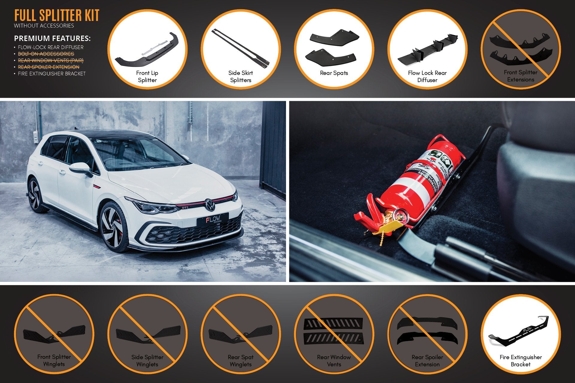 Flow Design MK8 Golf GTI Full Lip Splitter Set