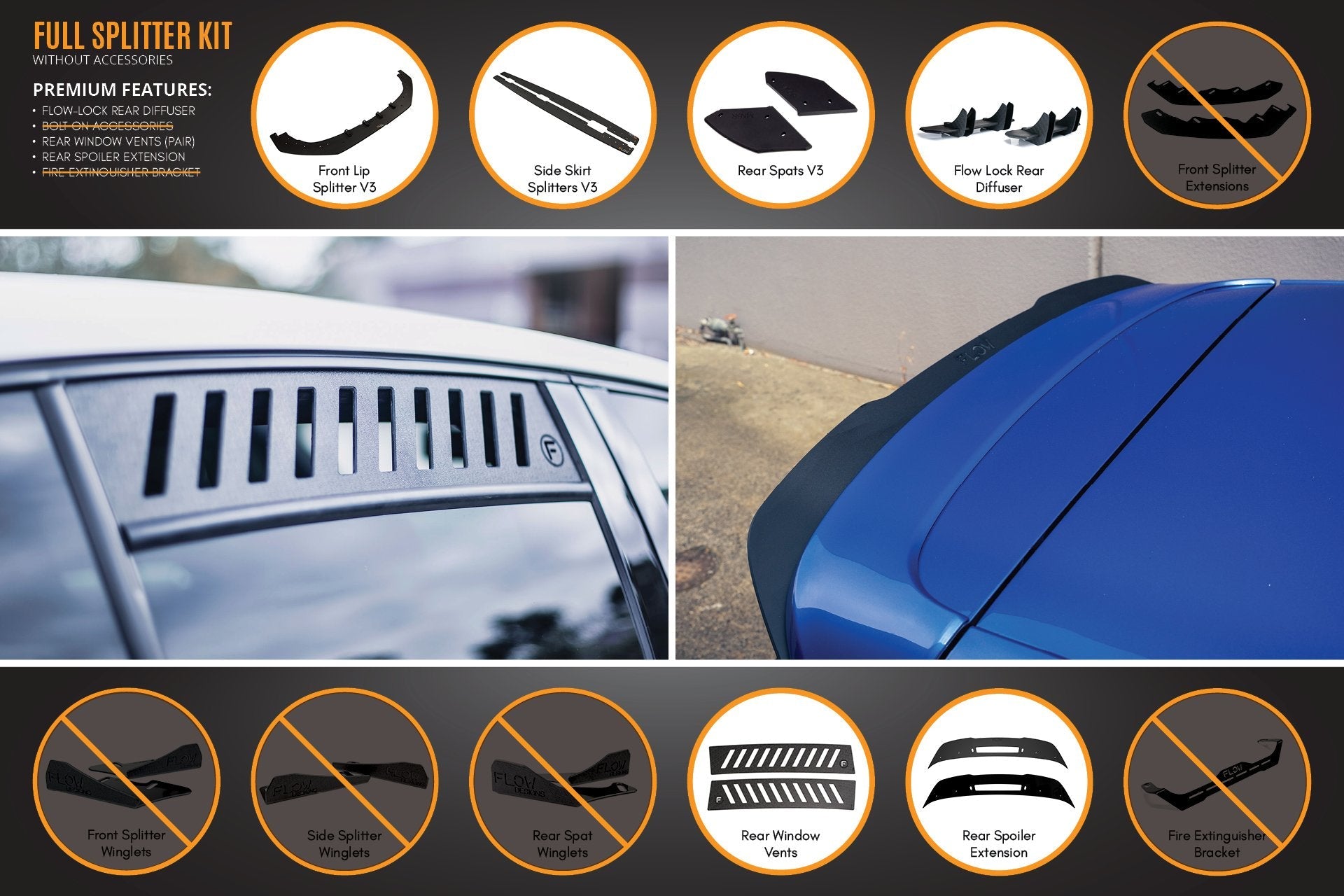 Flow Design MK6 Golf R Full Lip Splitter Set