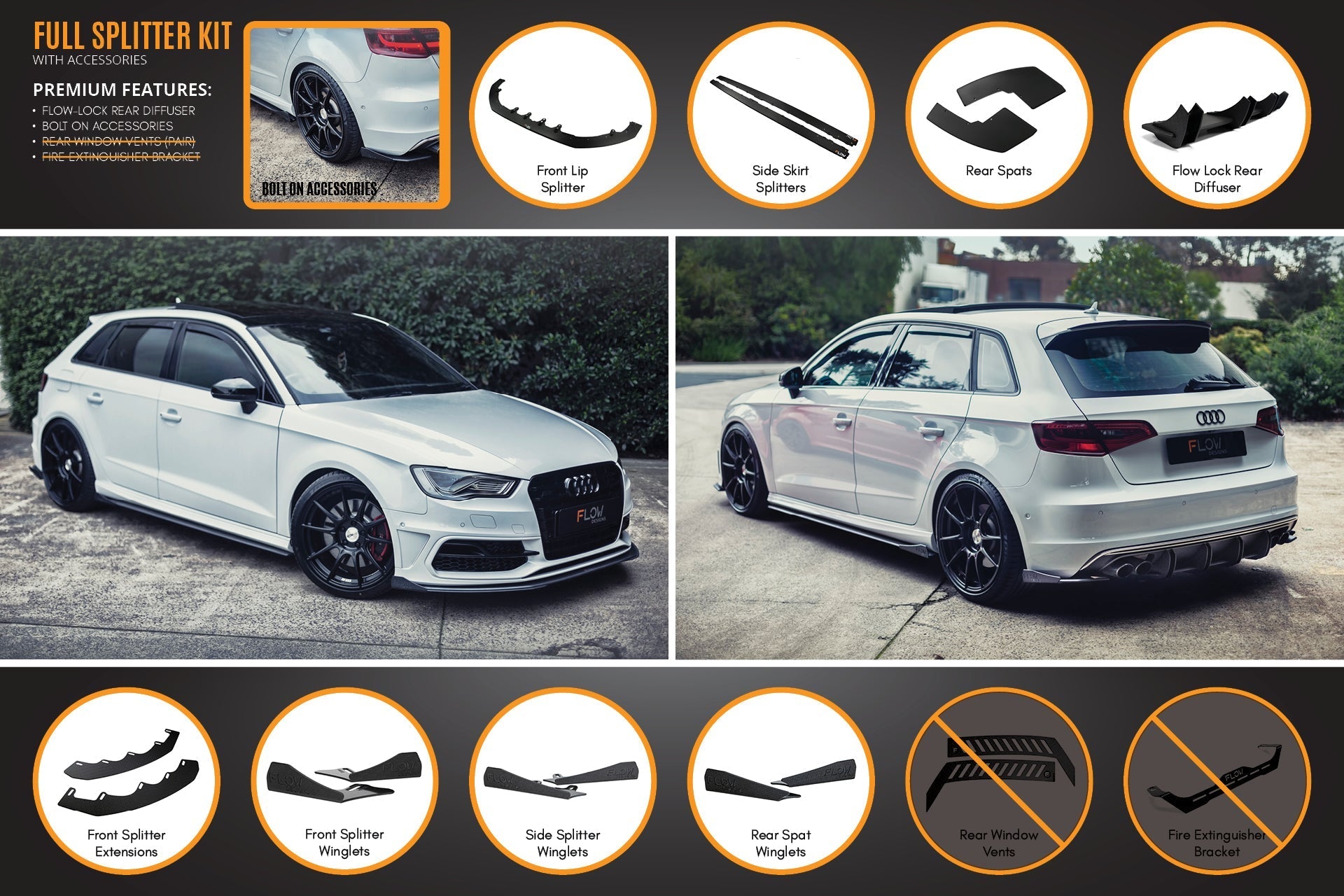 Flow Design S3 8V Pre-Facelift Sportback Full Lip Splitter Set