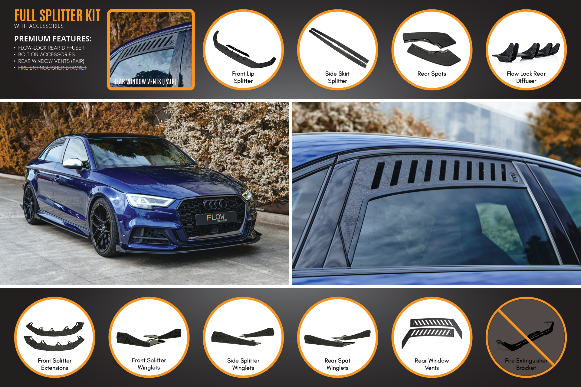 Flow Design S3 8V Sedan Facelift Full Lip Splitter Set