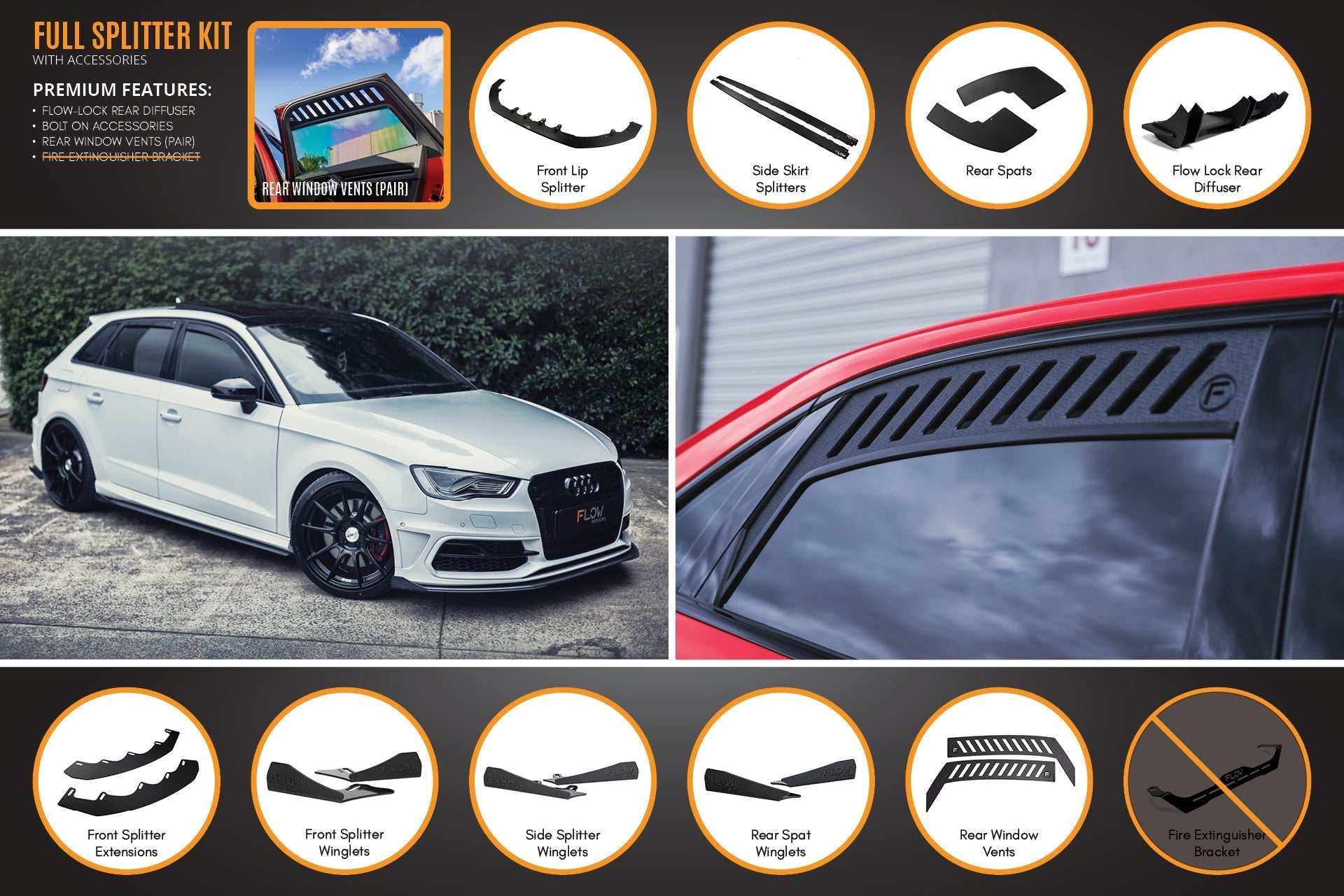 Flow Design S3 8V Pre-Facelift Sportback Full Lip Splitter Set
