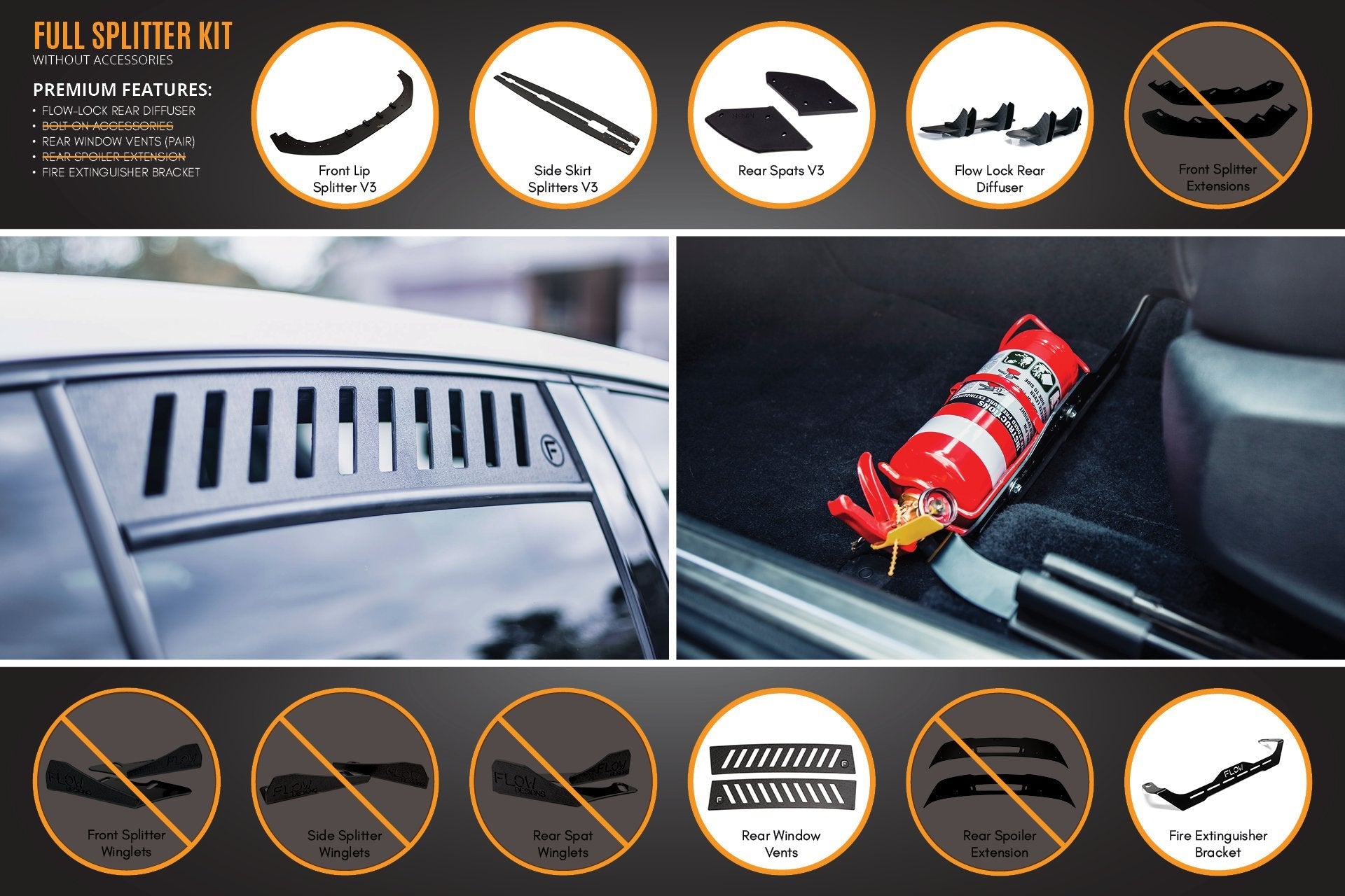 Flow Design MK6 Golf R Full Lip Splitter Set