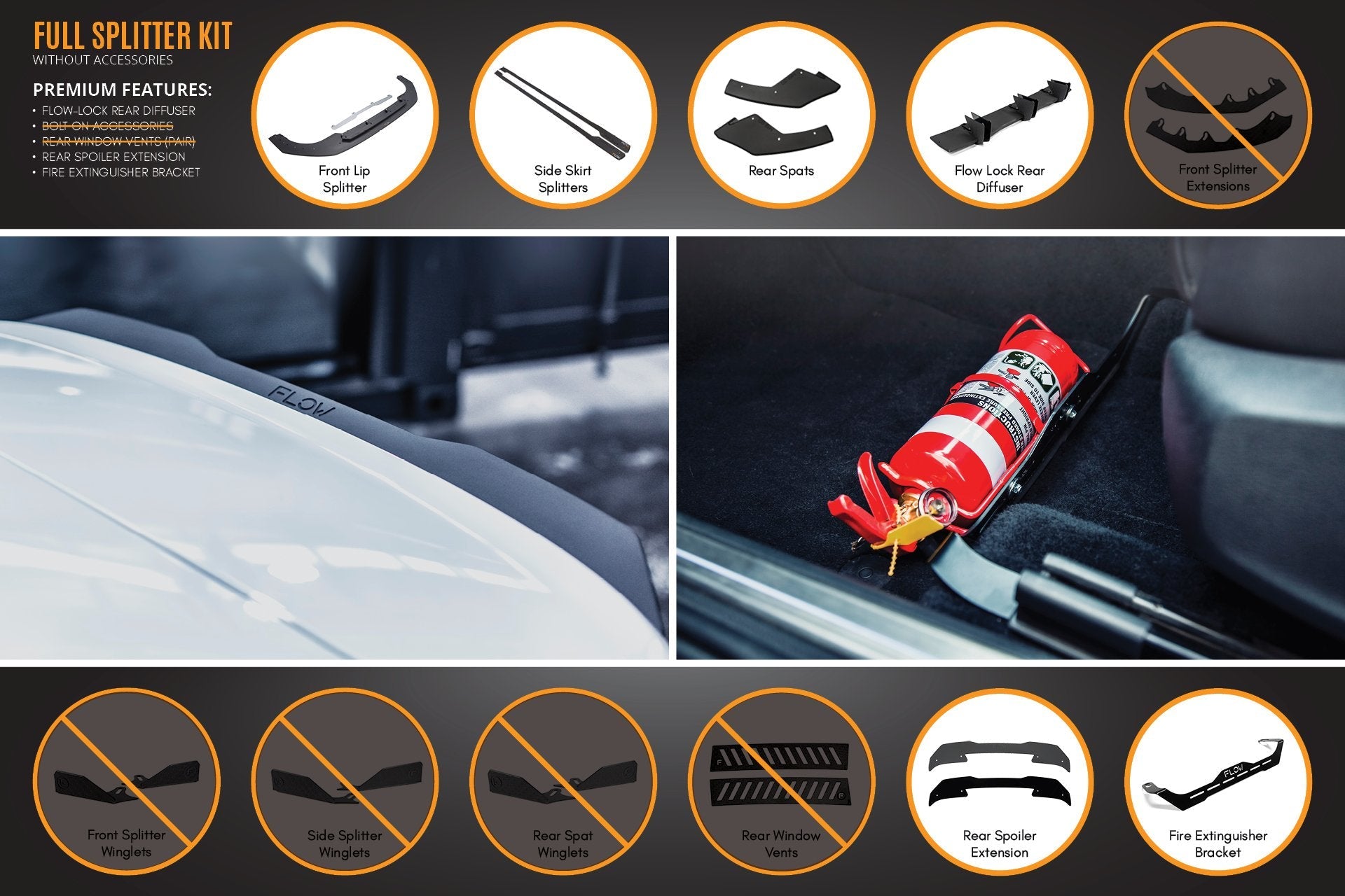 Flow Design MK8 Golf GTI Full Lip Splitter Set
