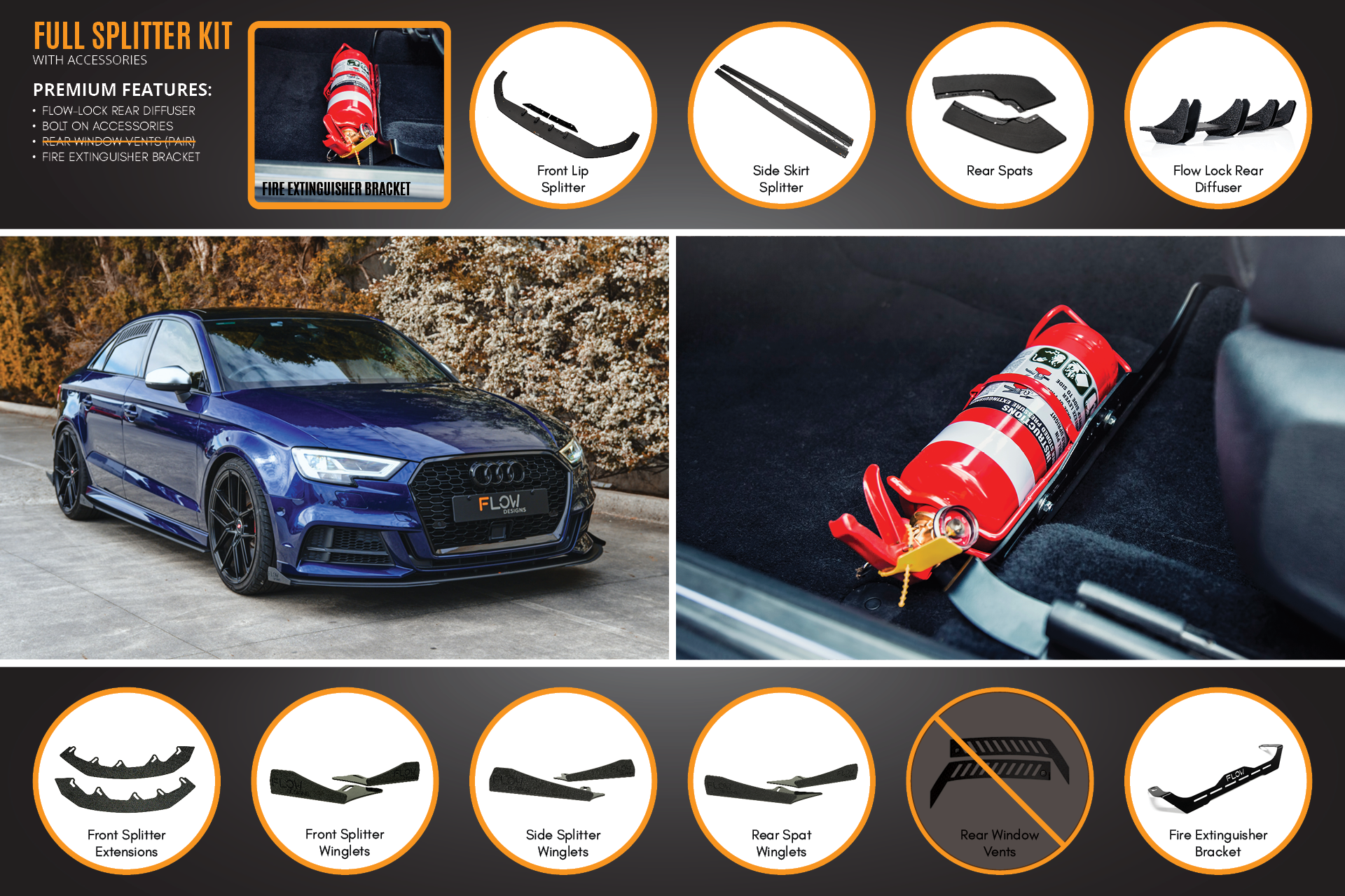 Flow Design S3 8V Sedan Facelift Full Lip Splitter Set