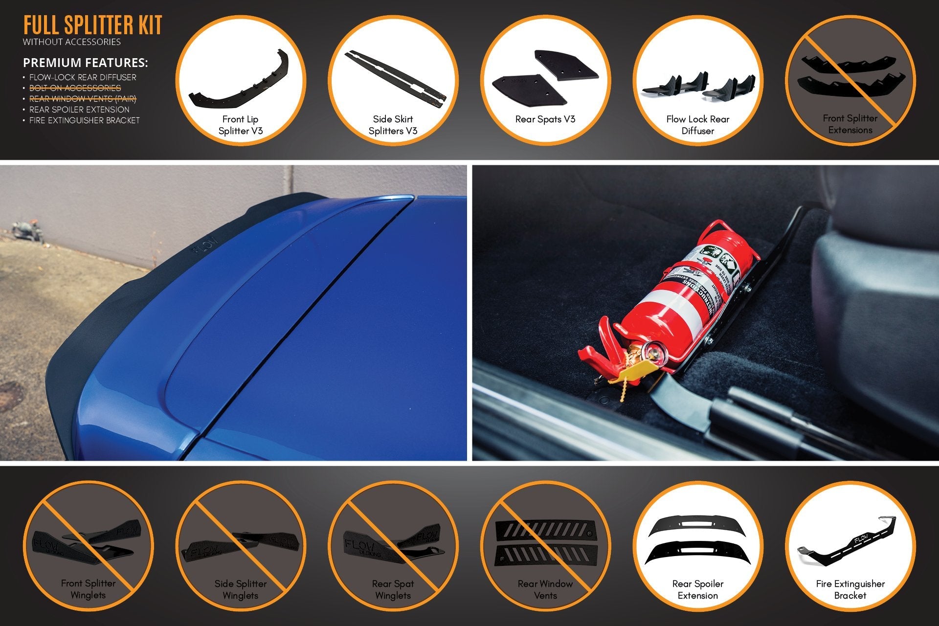 Flow Design MK6 Golf R Full Lip Splitter Set