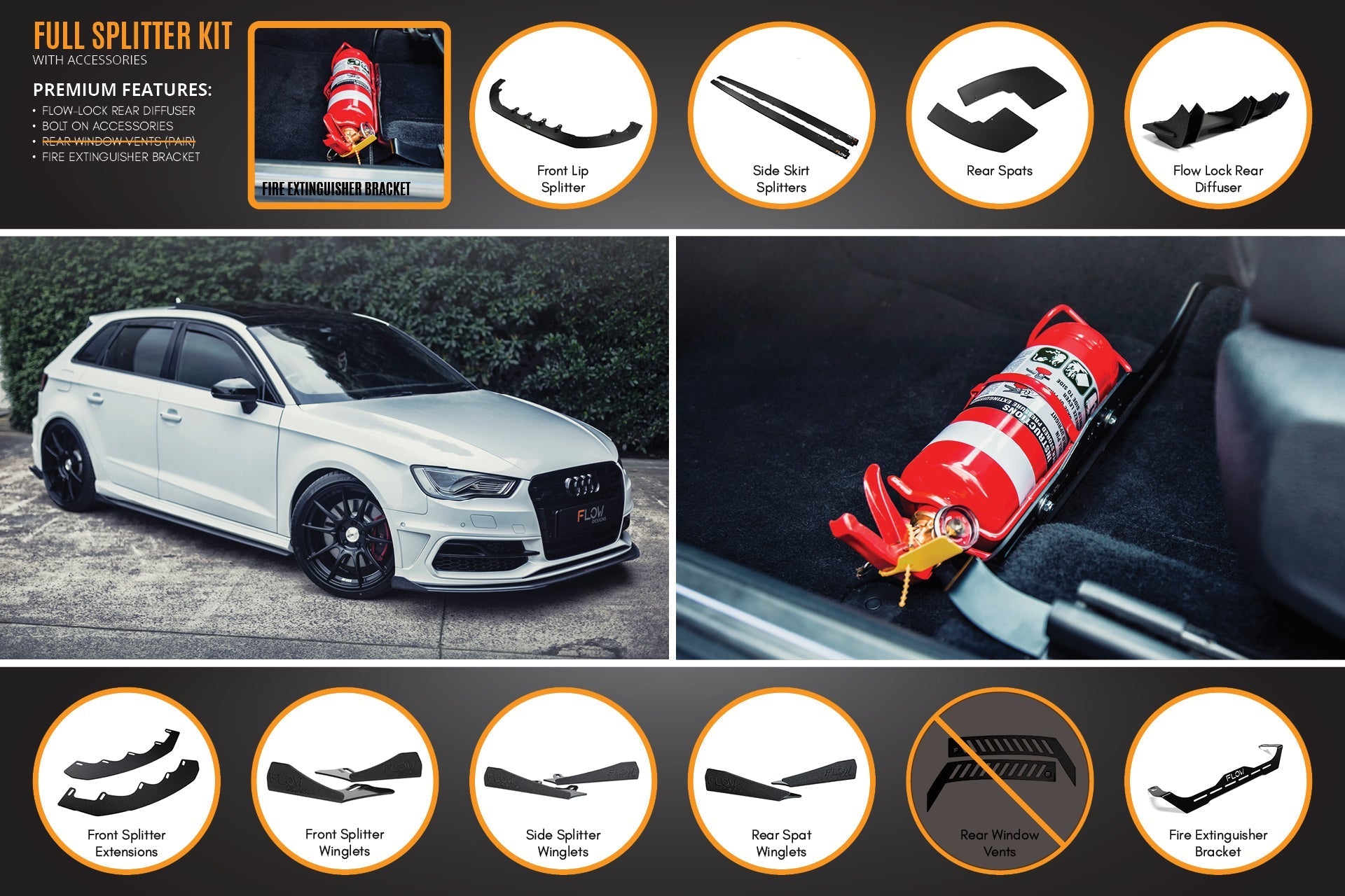 Flow Design S3 8V Pre-Facelift Sportback Full Lip Splitter Set