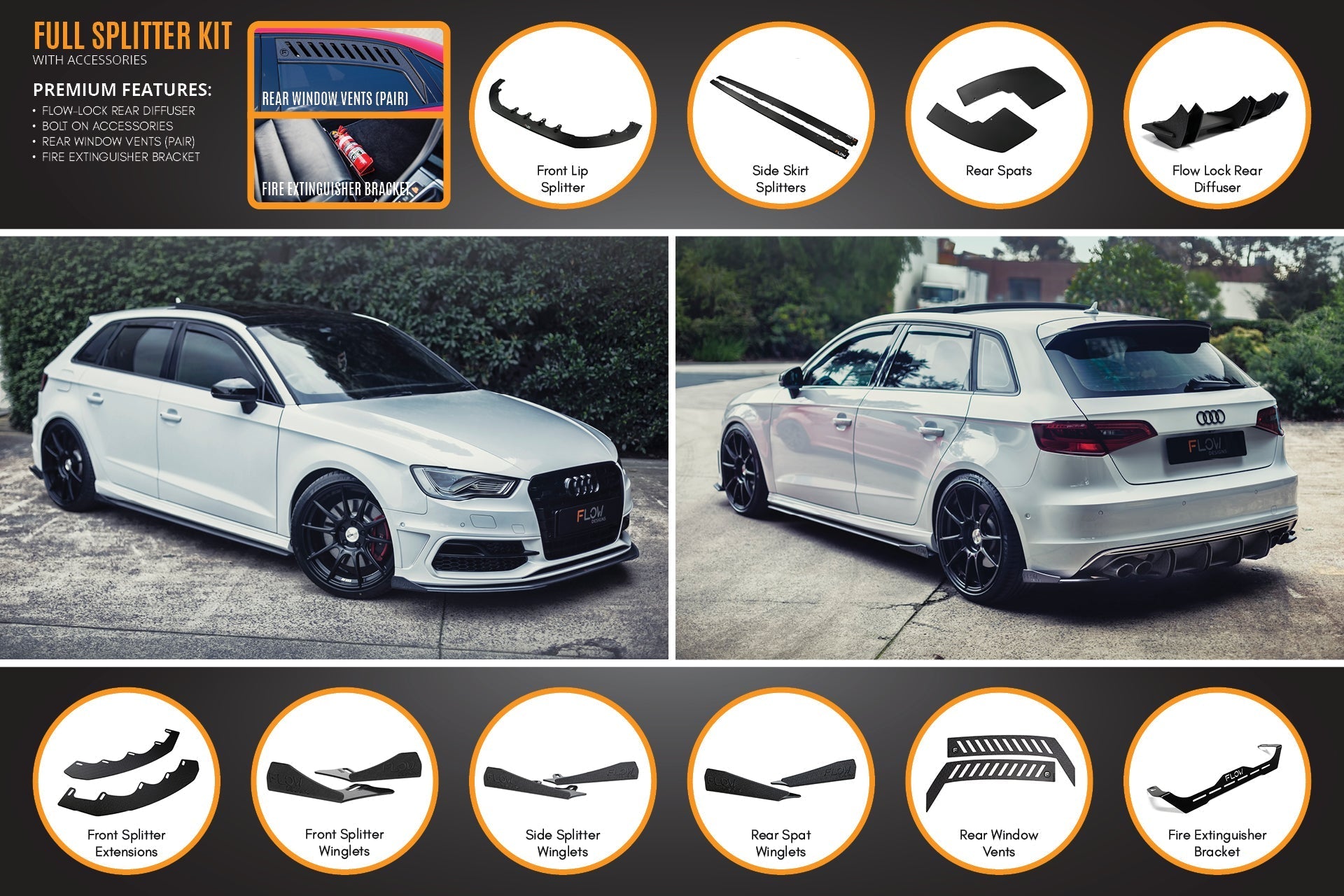Flow Design S3 8V Pre-Facelift Sportback Full Lip Splitter Set