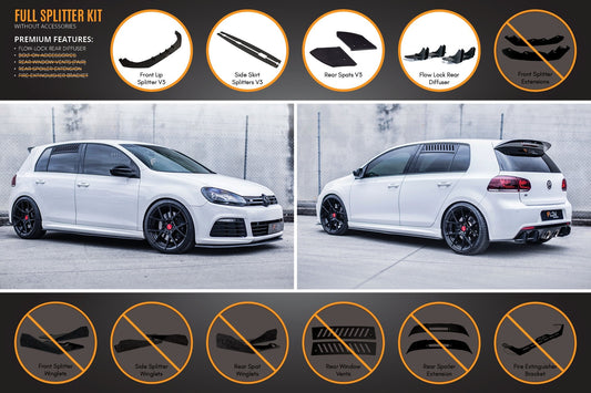 Flow Design MK6 Golf R Full Lip Splitter Set