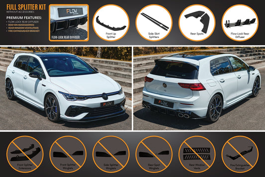 Flow Design MK8 Golf R Full Lip Splitter Set