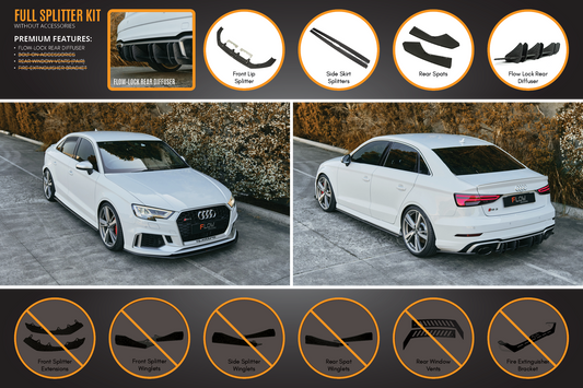 Flow Design RS3 8V Sedan Facelift Full Lip Splitter Set