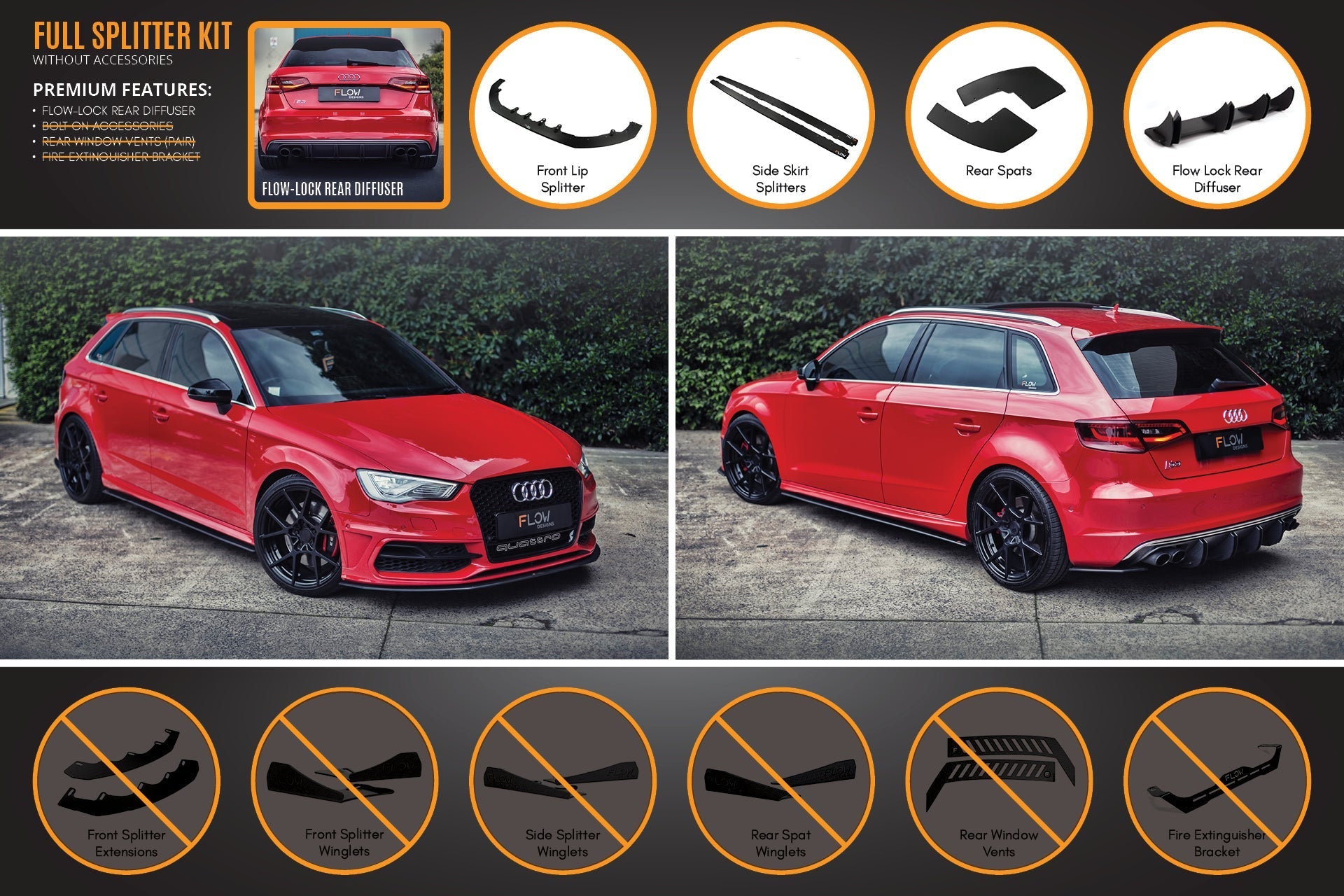 Flow Design S3 8V Pre-Facelift Sportback Full Lip Splitter Set