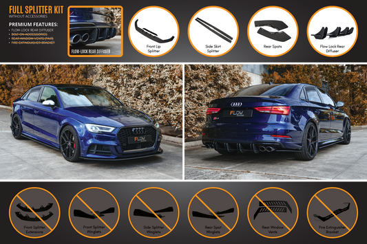 Flow Design S3 8V Sedan Facelift Full Lip Splitter Set