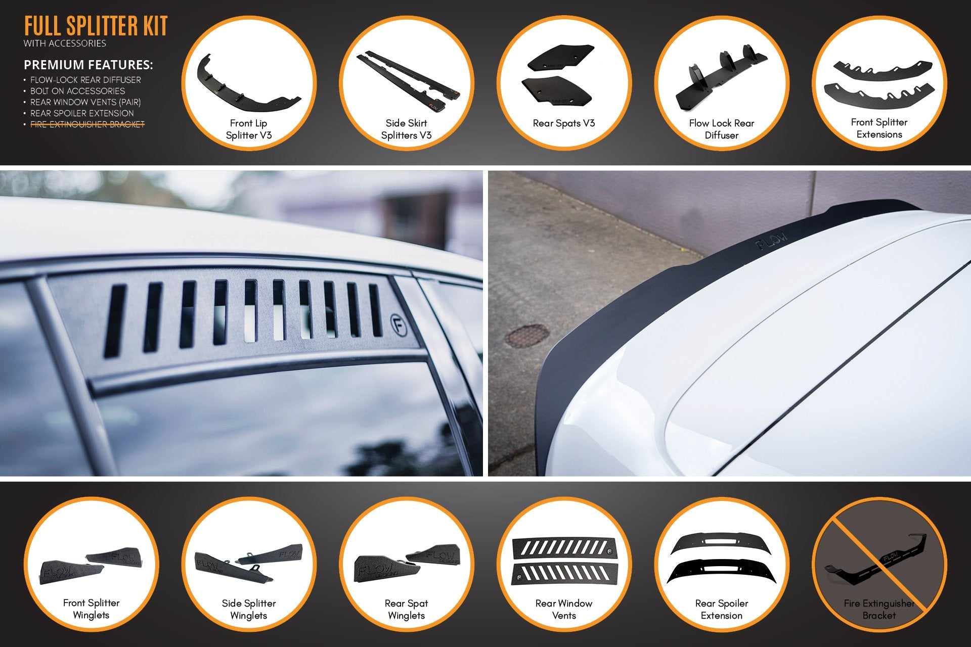 Flow Design MK6 Golf GTI Full Lip Splitter Set