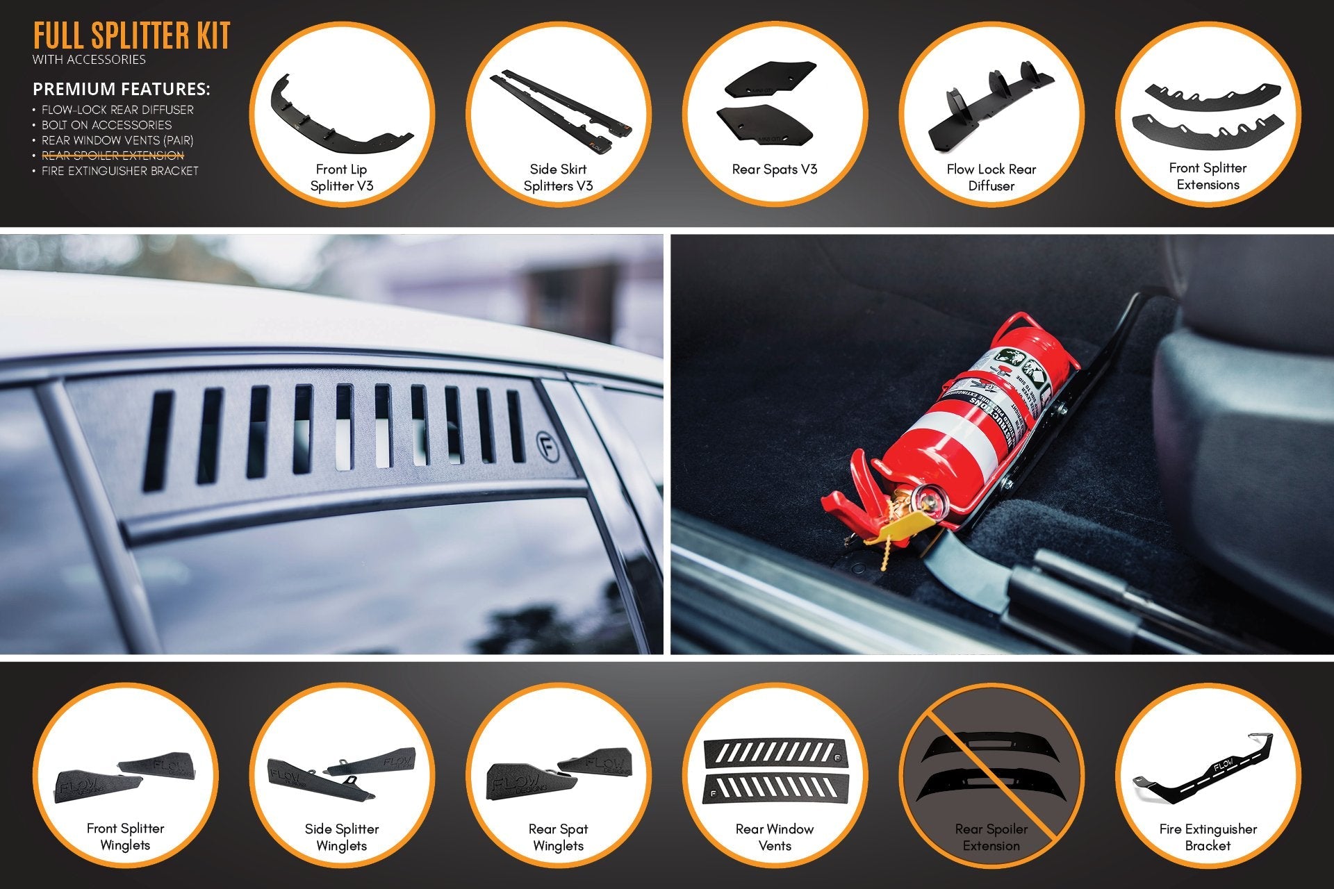Flow Design MK6 Golf GTI Full Lip Splitter Set