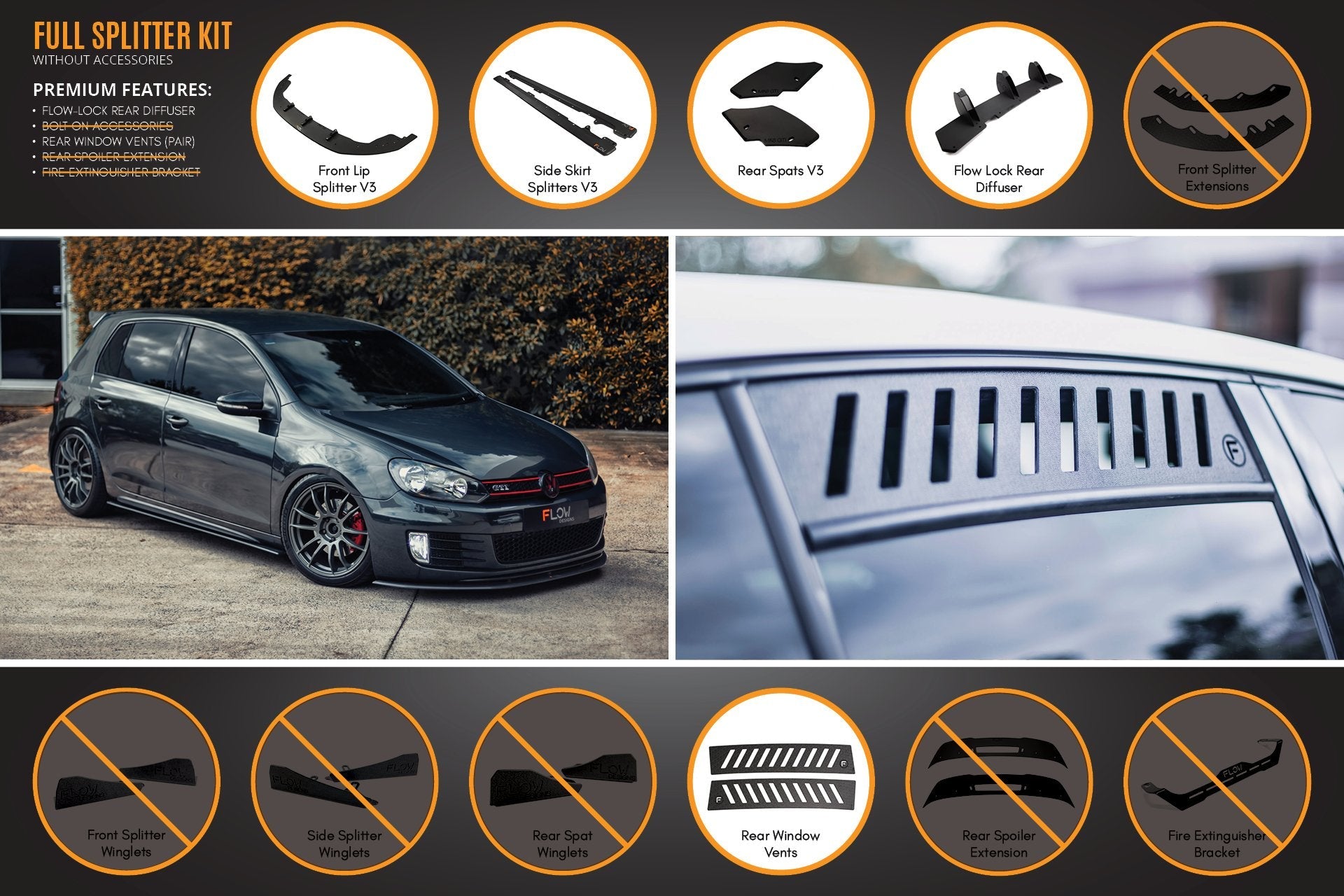 Flow Design MK6 Golf GTI Full Lip Splitter Set