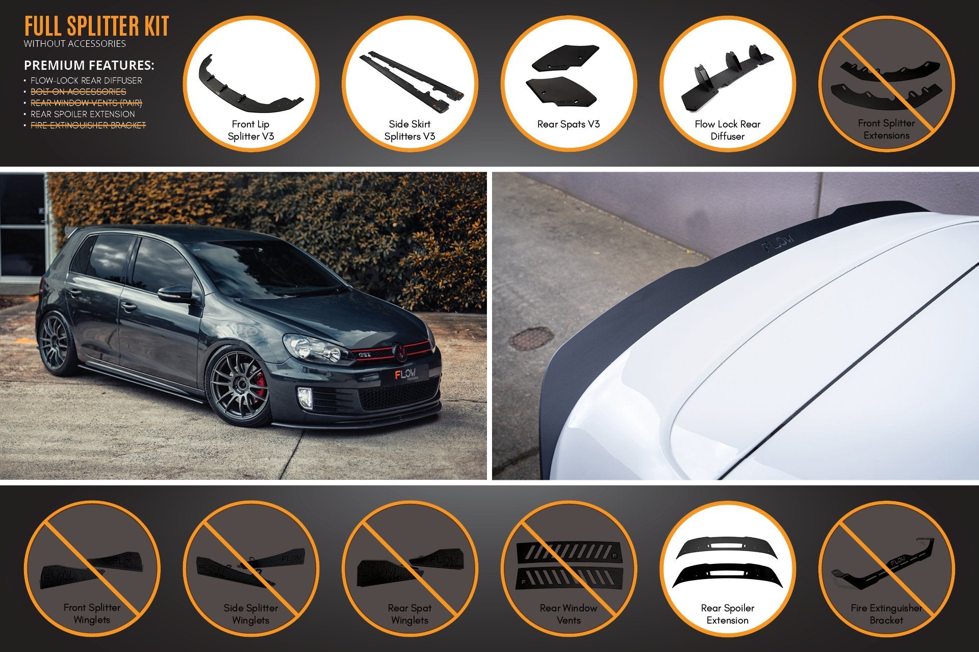 Flow Design MK6 Golf GTI Full Lip Splitter Set