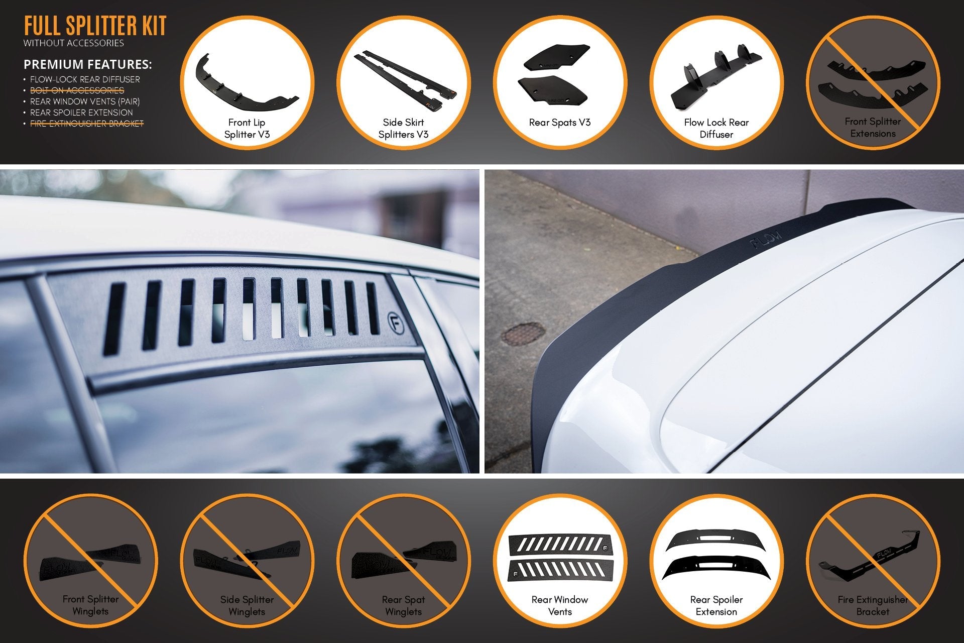 Flow Design MK6 Golf GTI Full Lip Splitter Set