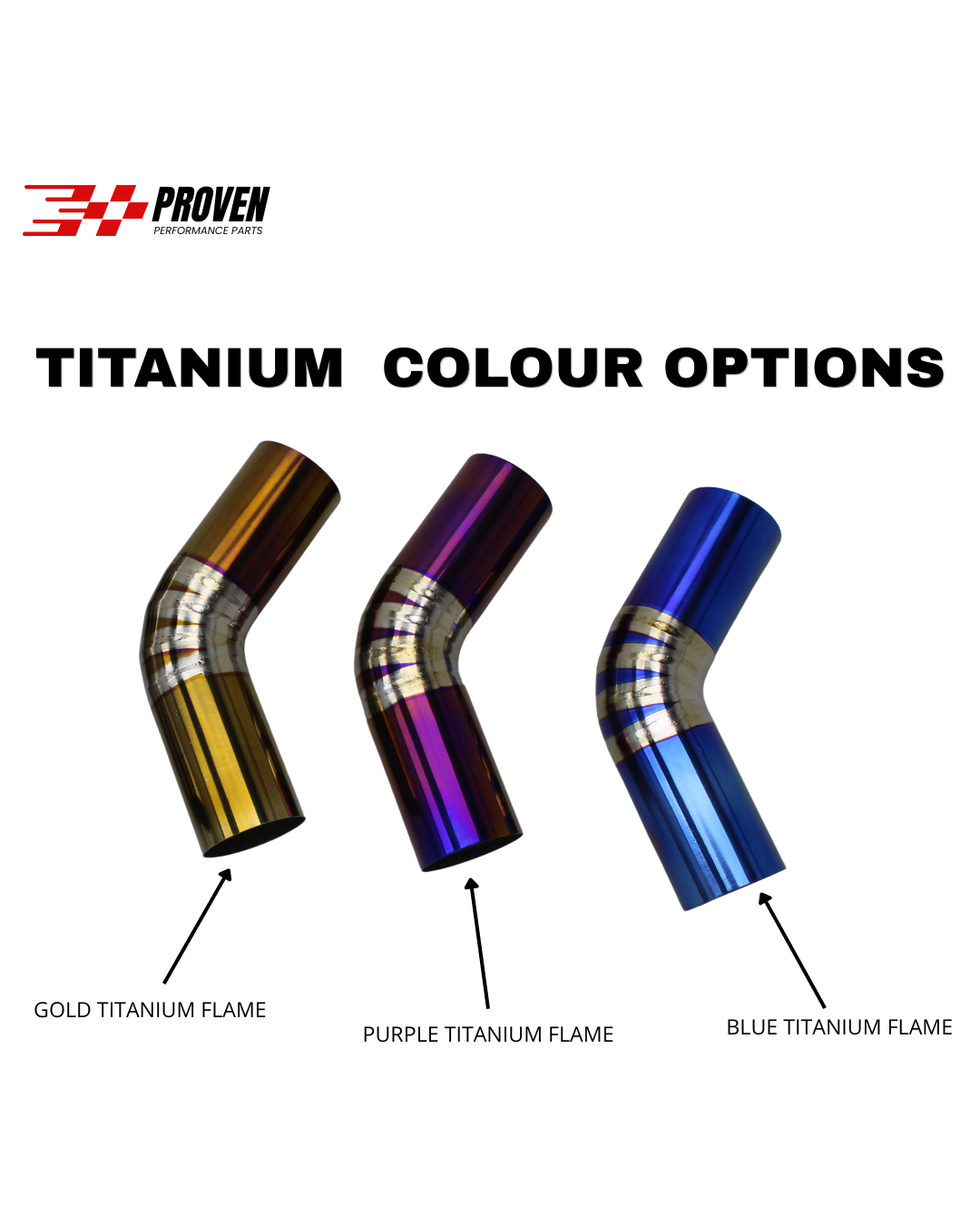 Titanium colour options - Gold, Purple and Blue titanium flame finish